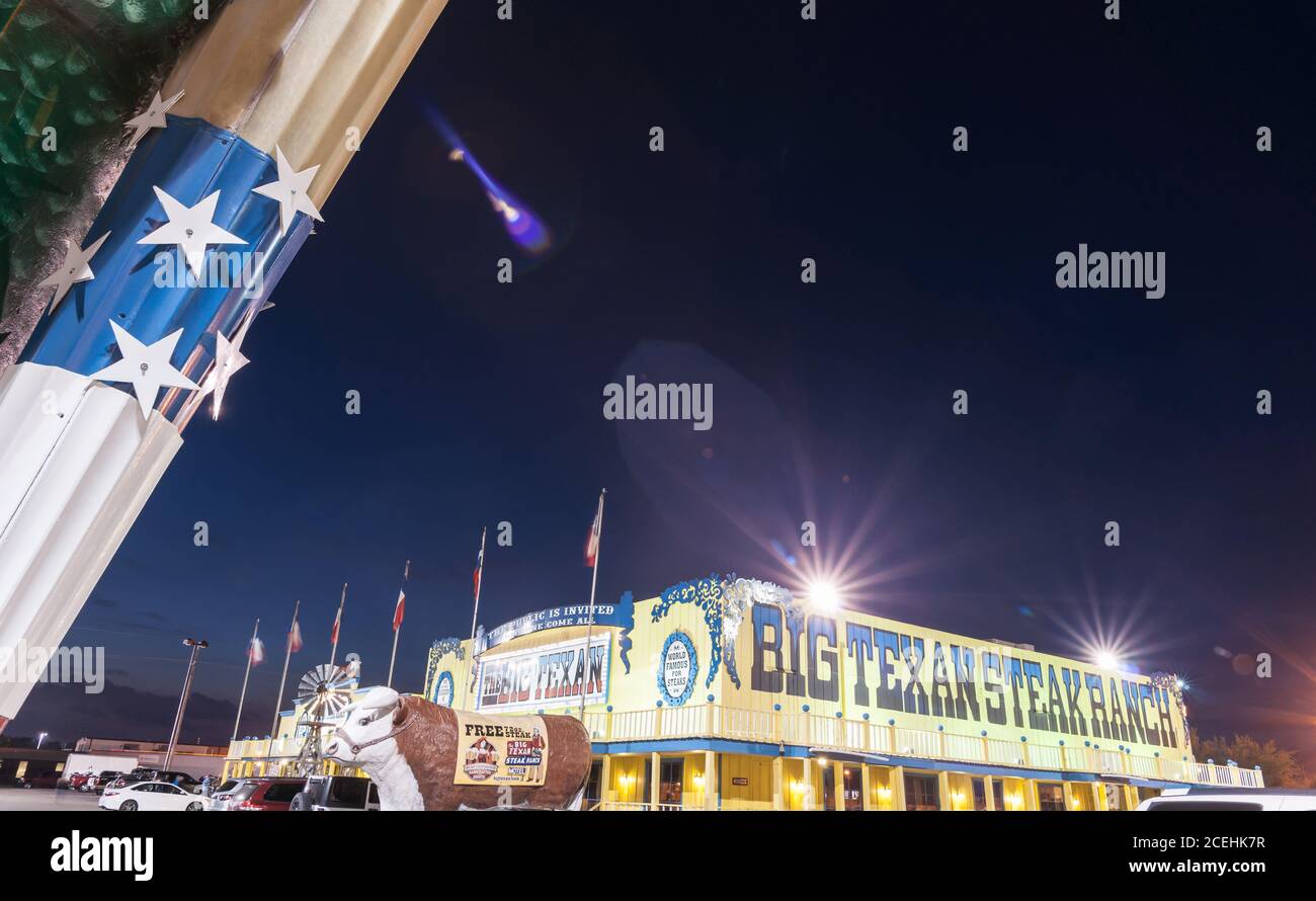 Amarillo USA September 12 2015; Illuminated at night The Big Texan