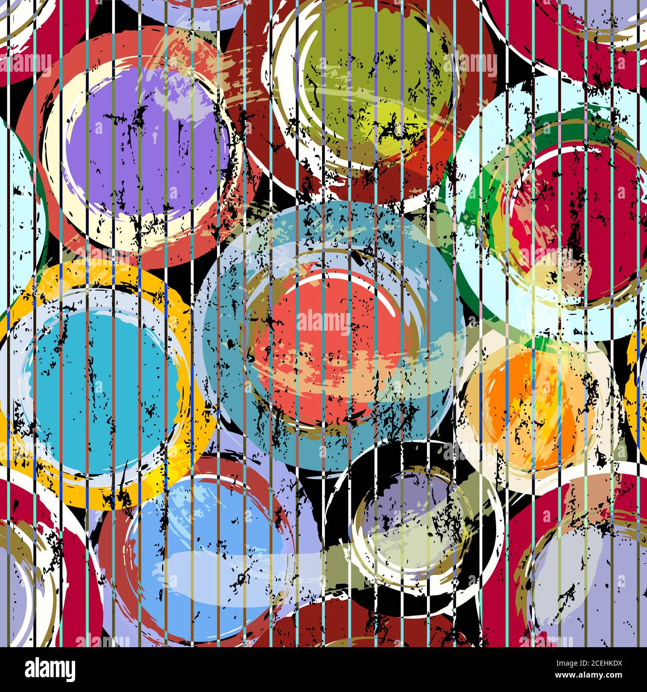 seamless background pattern, with circles, stripes, paint strokes and splashes Stock Vector