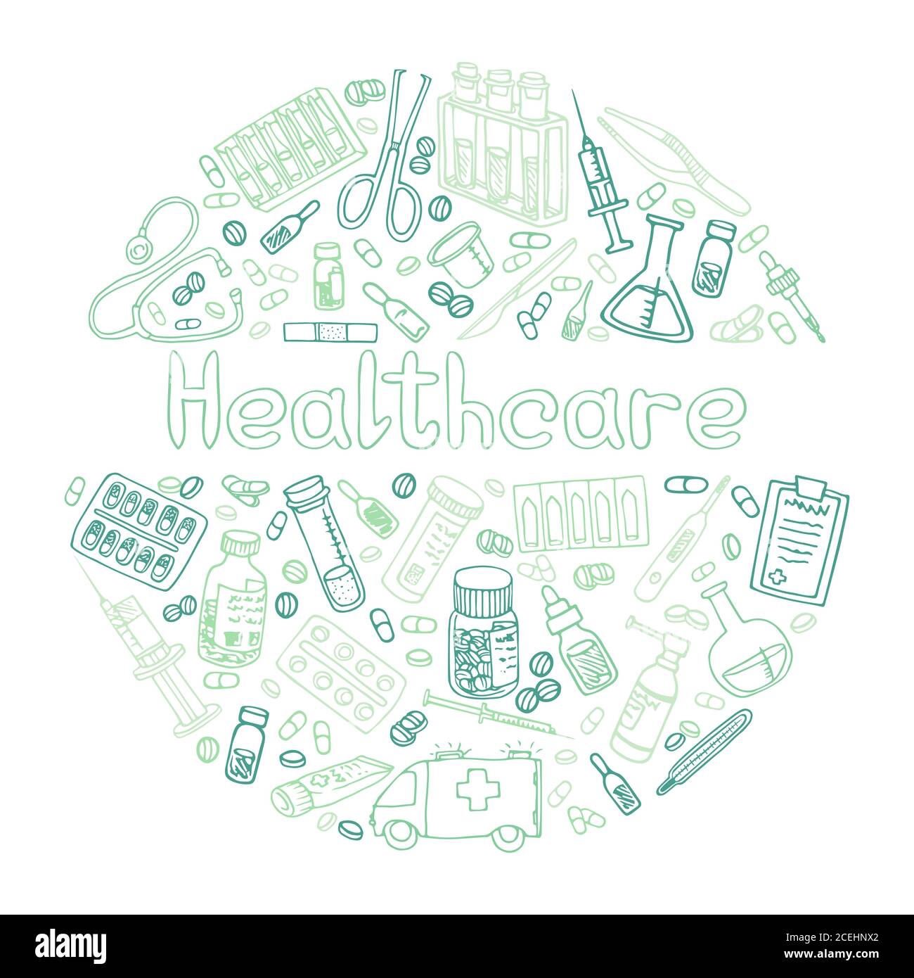 Hand Drawn Haelthceare doodle. Vector isolated Stock Vector