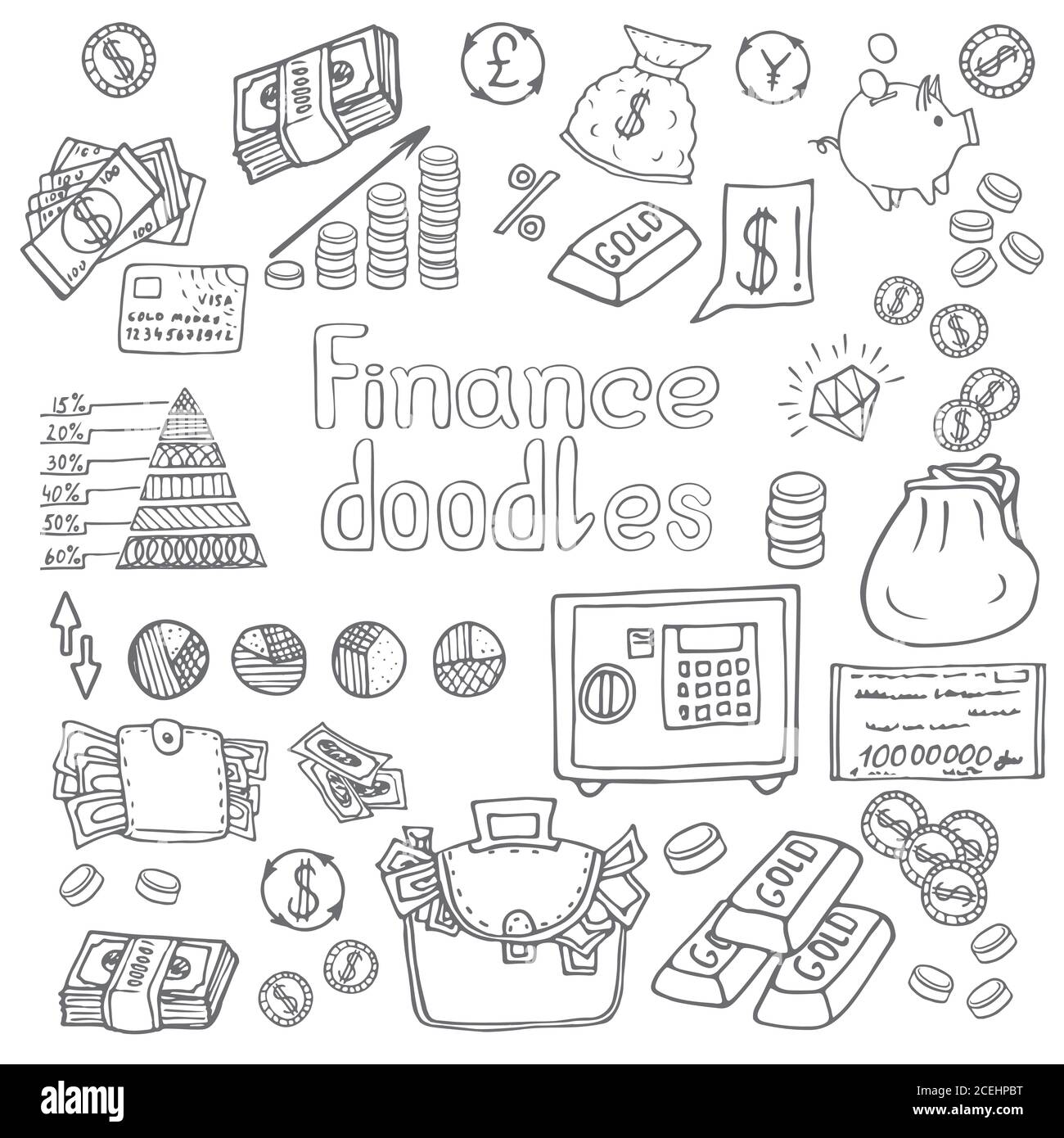 Doodle Business and Finanse isolated. Vector illustration Stock Vector