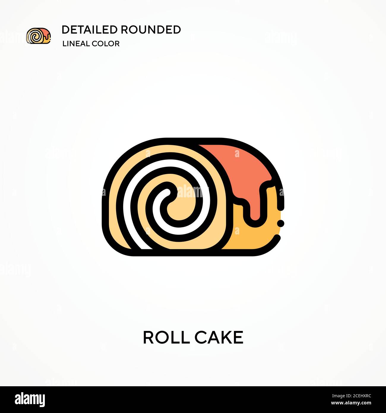 Roll cake detailed rounded lineal color vector icon. Illustration ...