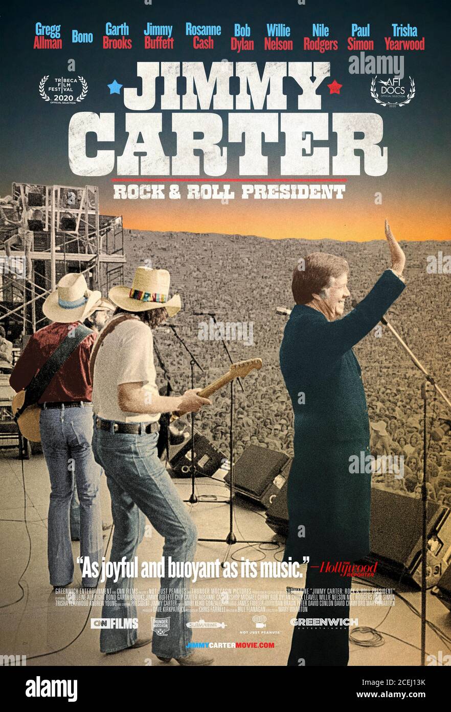 Jimmy Carter: Rock & Roll President (2020) directed by Mary Wharton and starring Madeleine Albright, Tom Beard, Bono and Garth Brooks. Documentary featuring interviews with musicians who formed close friendships with Jimmy Carter on the campaign trail to becoming the 39th President of the United States. Stock Photo