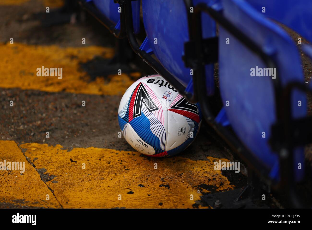 Mitre Delta Max EFL football in the stand - Ipswich Town v West Ham United, Pre-Season Friendly, Portman Road, Ipswich, UK - 25th August 2020  Editorial Use Only Stock Photo