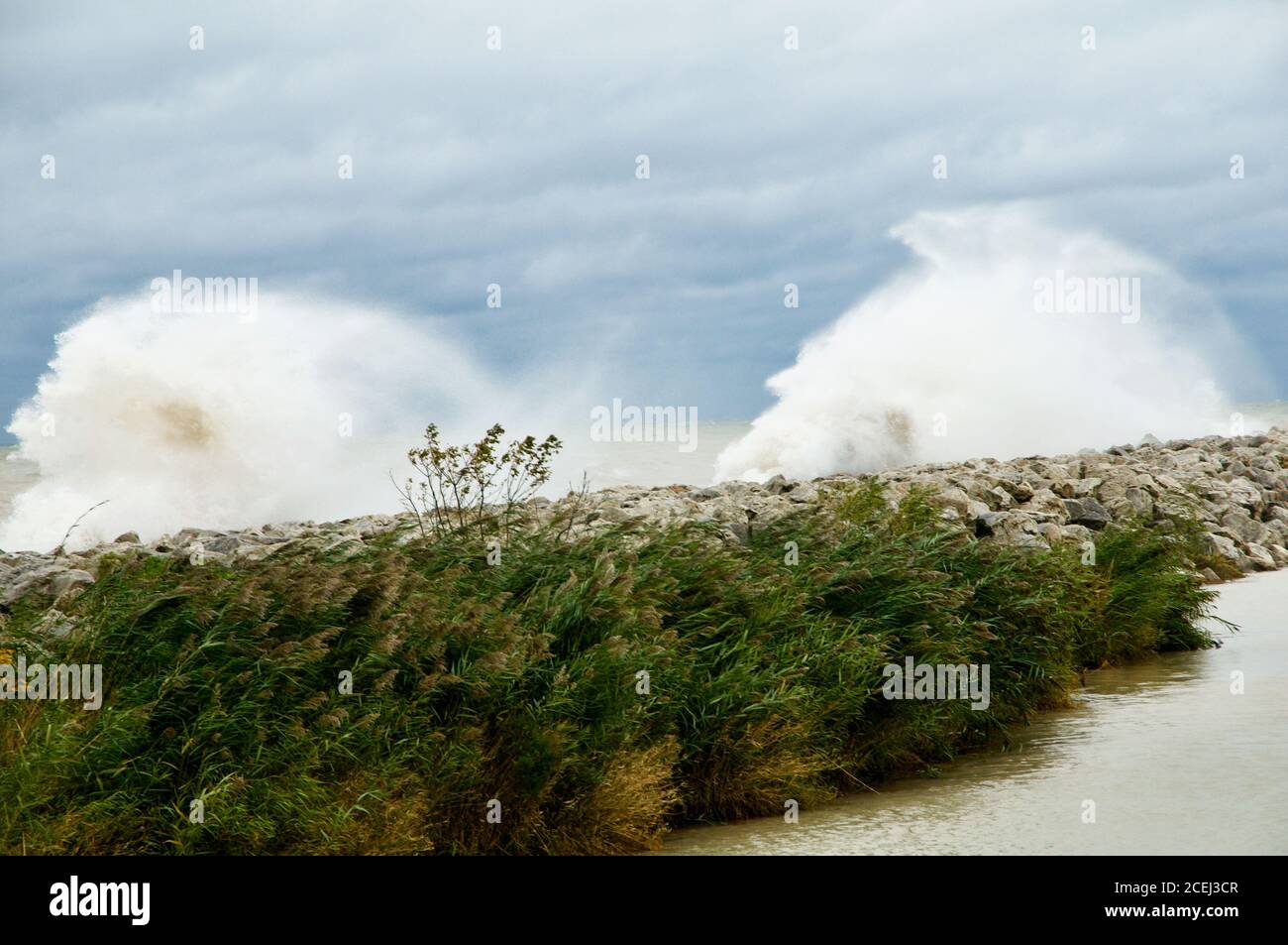 Rough Lake Michigan Waters Hitting the South Pier in Sheboygan