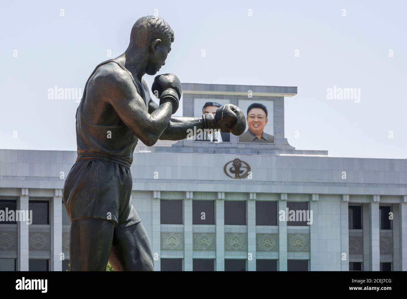 Statue of a boxer in the capital Pyongyang, Kim Il-sung Stadium, North Korea Stock Photo