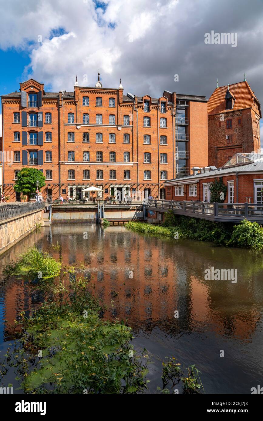 The old town of Lüneburg, Abtsmühle on the river Ilmenau, historic port district, Lower Saxony, Germany, Stock Photo