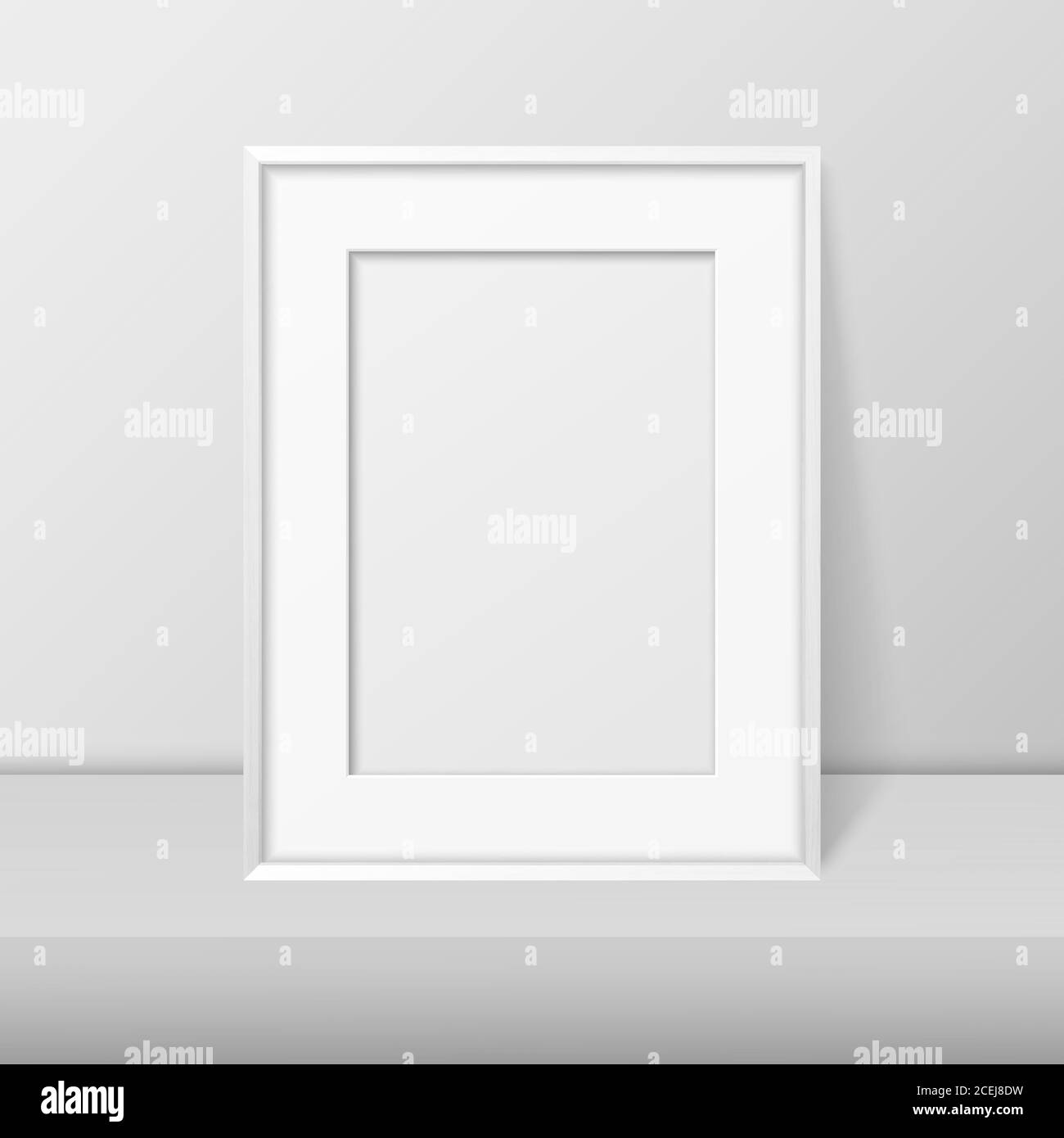 Download Vector 3d Realistic A4 White Wooden Simple Modern Frame On A White Shelf Or Table Against A White Wall It Can Be Used For Presentations Design Stock Vector Image Art