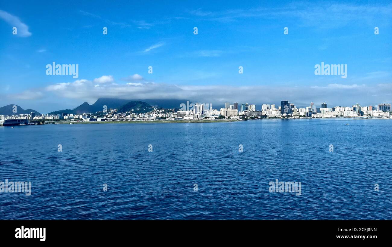 Cruising by the skyline of Rio De Janeiro Brazil. Stock Photo