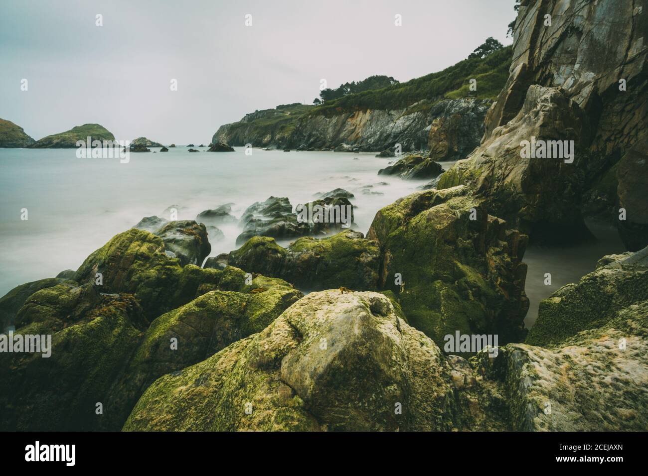 Long exposure of Cantabrian sea coastline Stock Photo