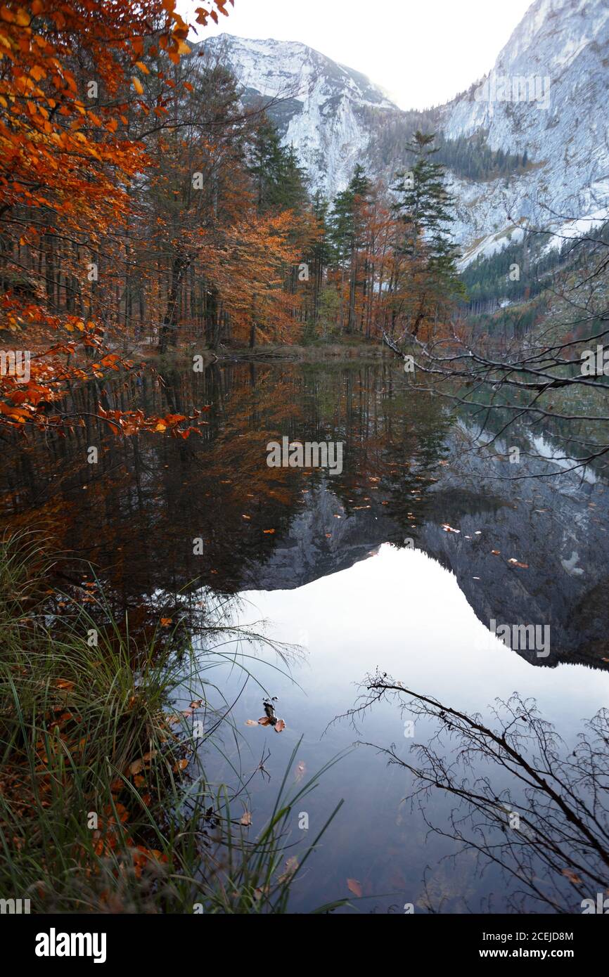 landscape with a beautiful mountain lake with reflection. autumn Stock ...