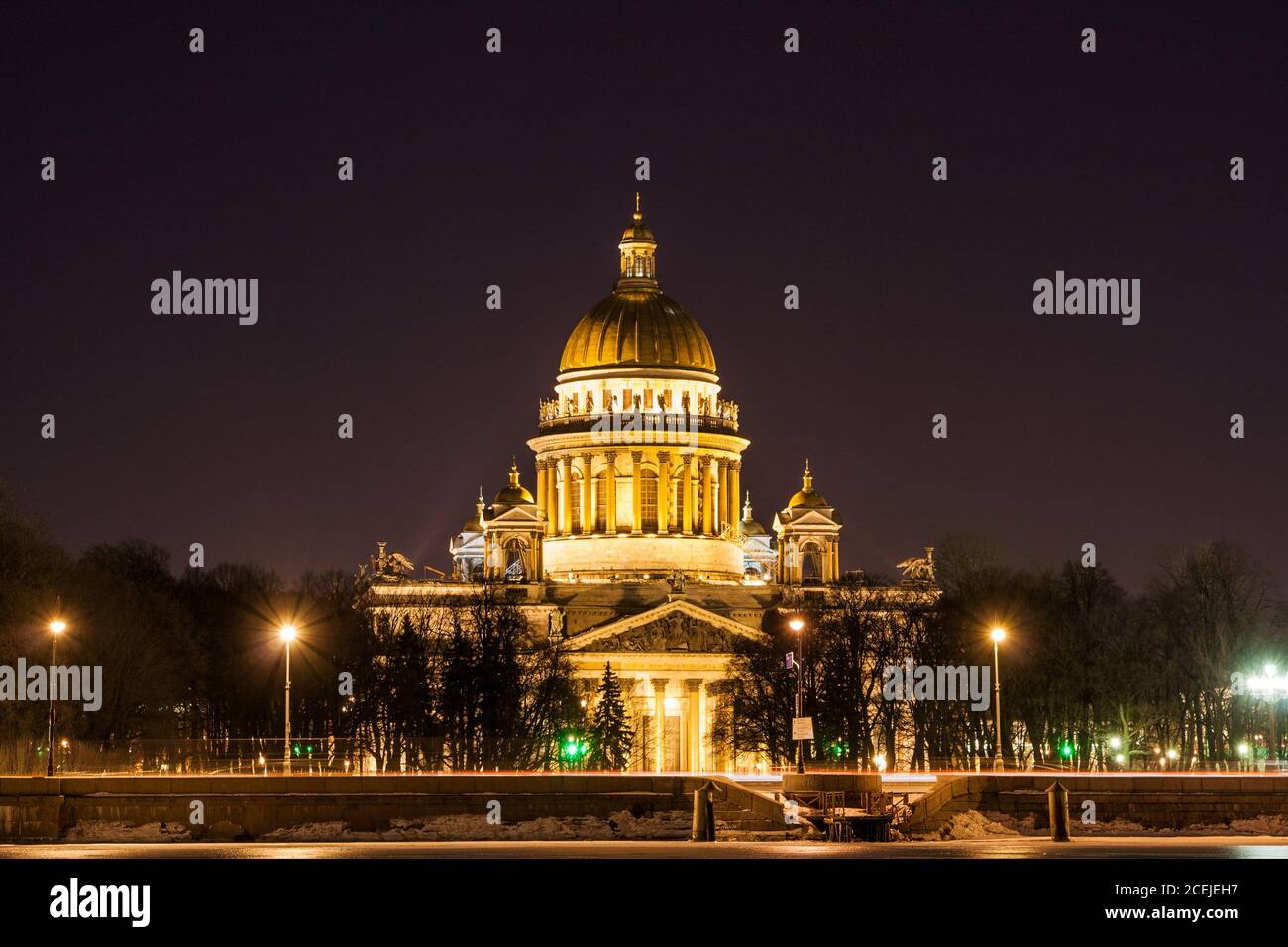 St. Isaac's Cathedral. Saint Petersburg winter night Stock Photo