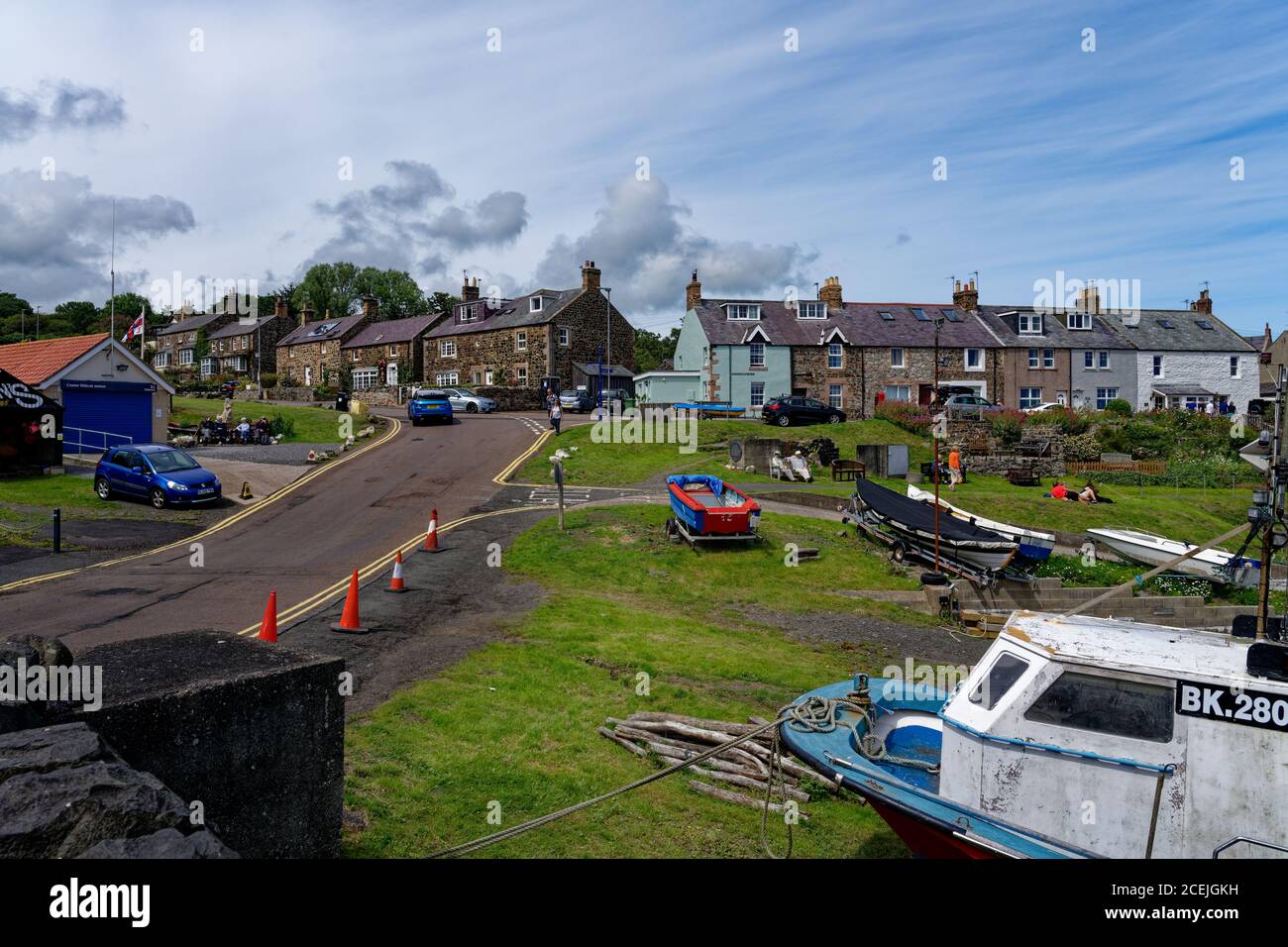 View of the coastal village of Craster in Northumberland Stock Photo