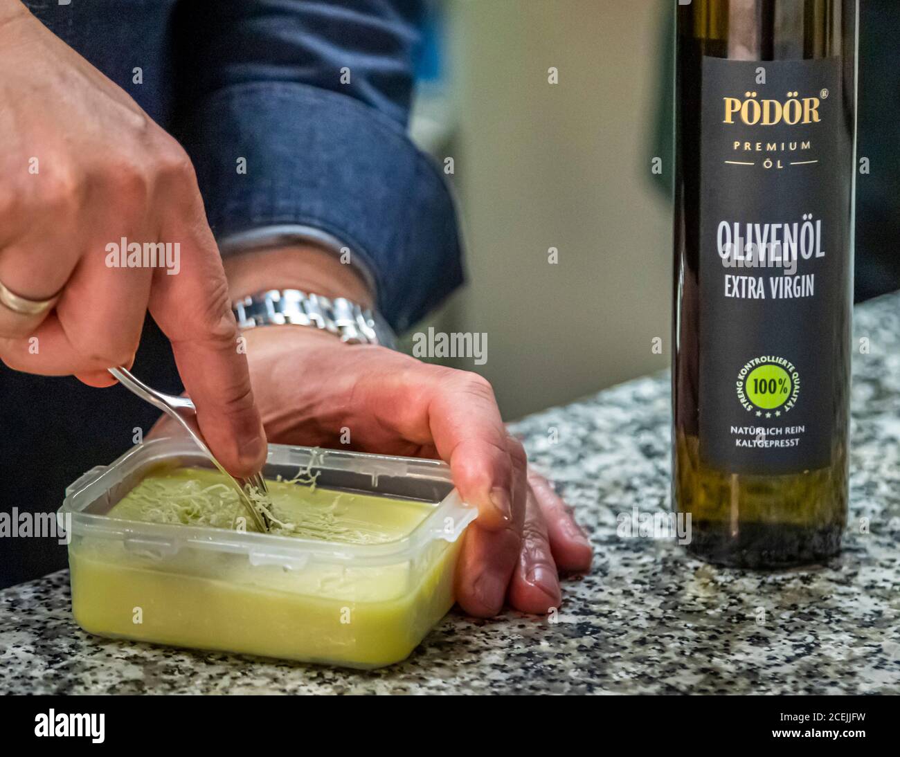 Michelin Star Chef Thomas Bühner works with the cold-pressed vegetable oils from Pödör in Osnabrück, Germany Stock Photo