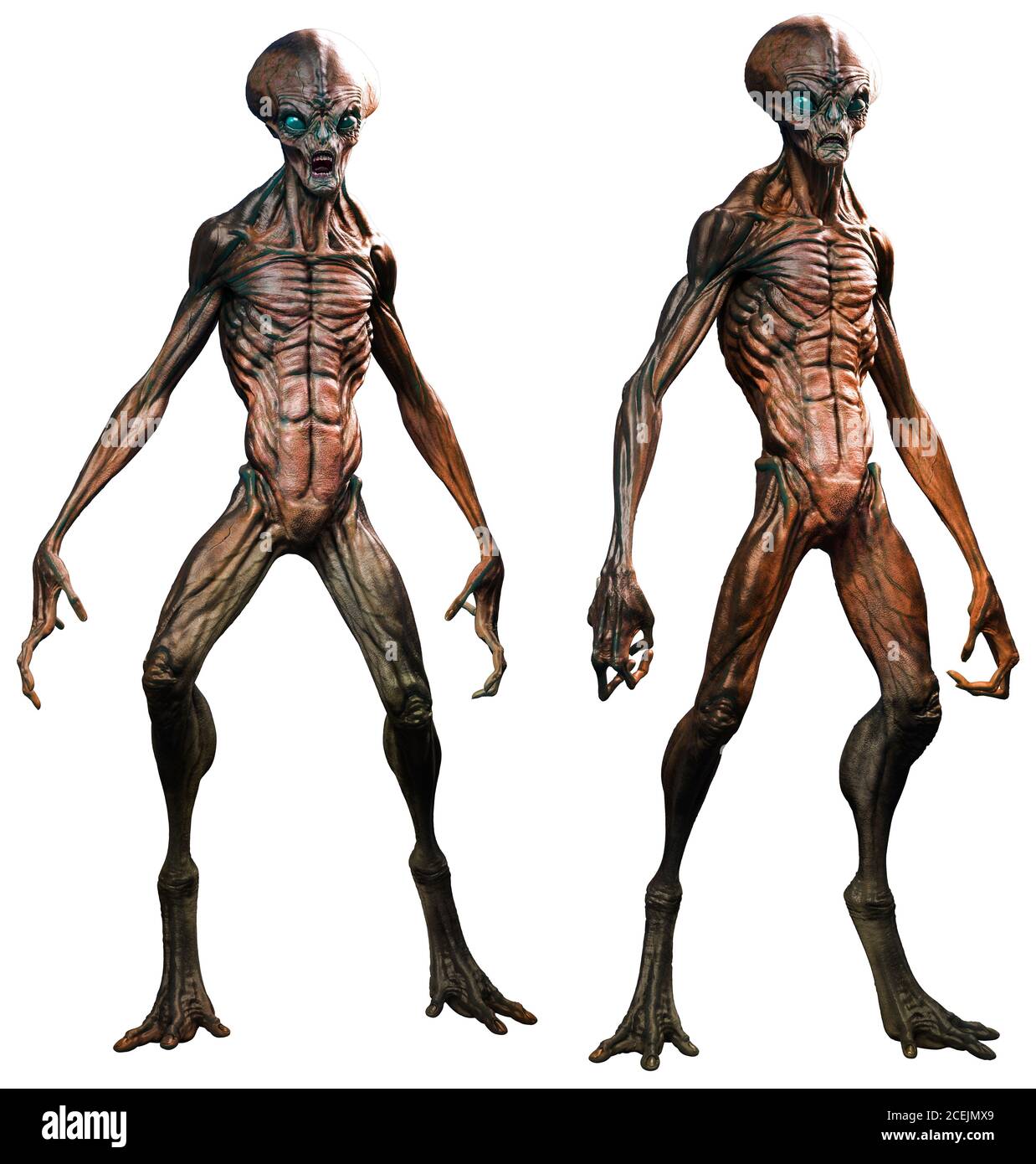 Aliens in standing poses 3D illustration Stock Photo