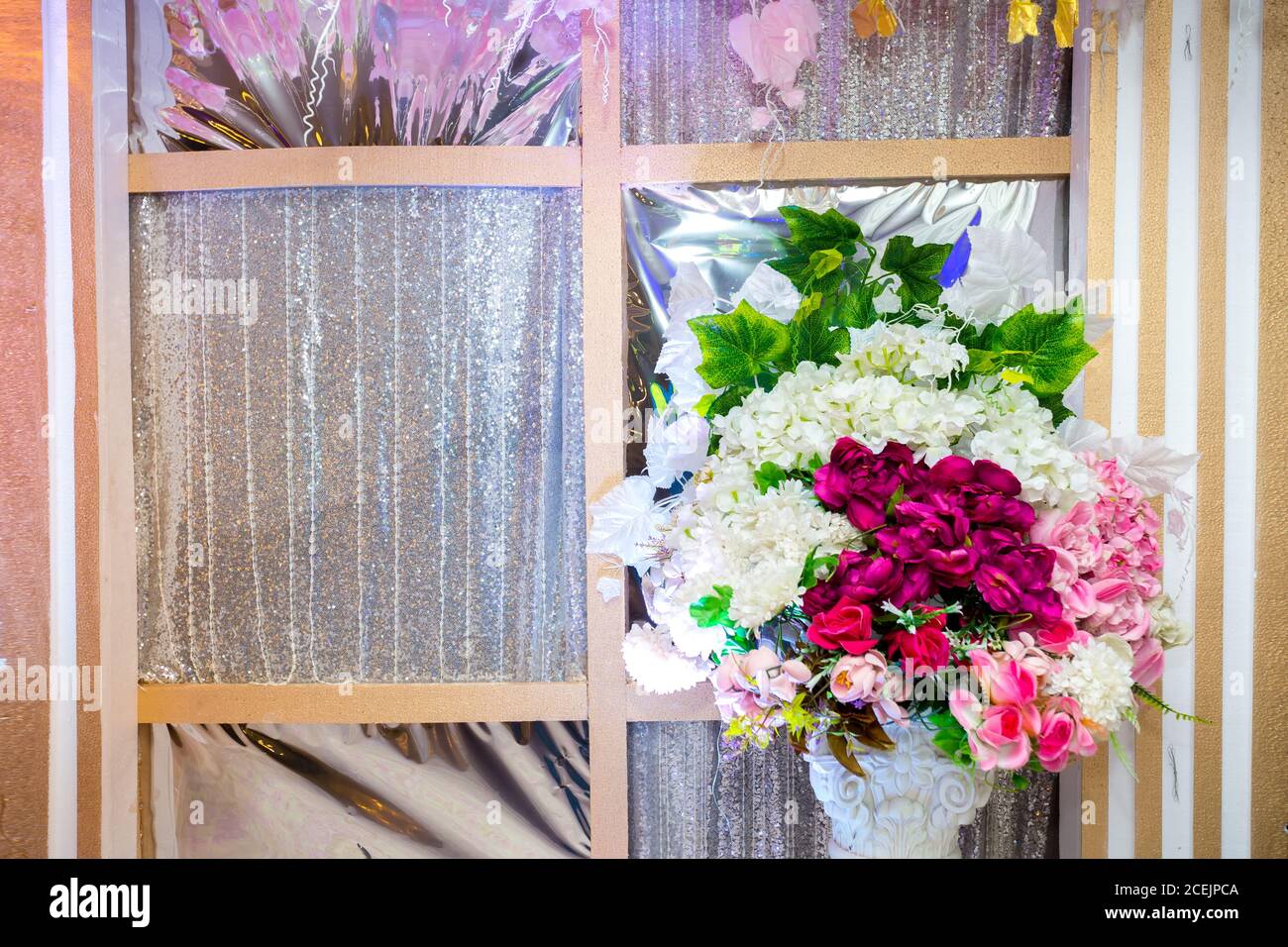Colorful artificial paper flowers vase based wedding stage decoration ...