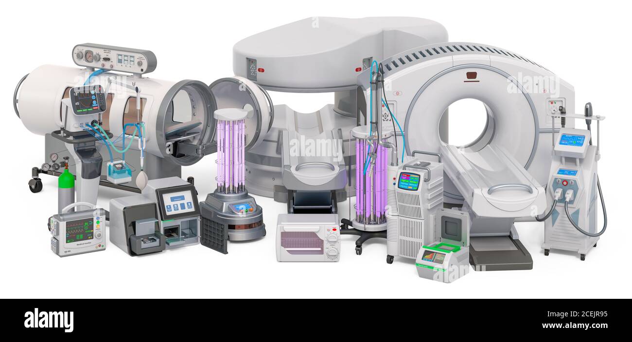 Set of medical equipments. 3D rendering isolated on white background ...