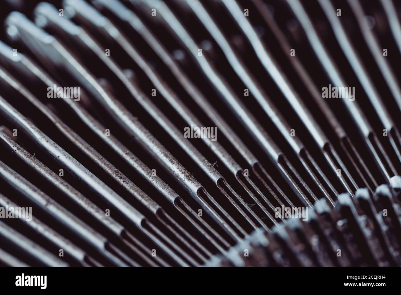 Closeup shot of types and mechanism of retro typewriter Stock Photo