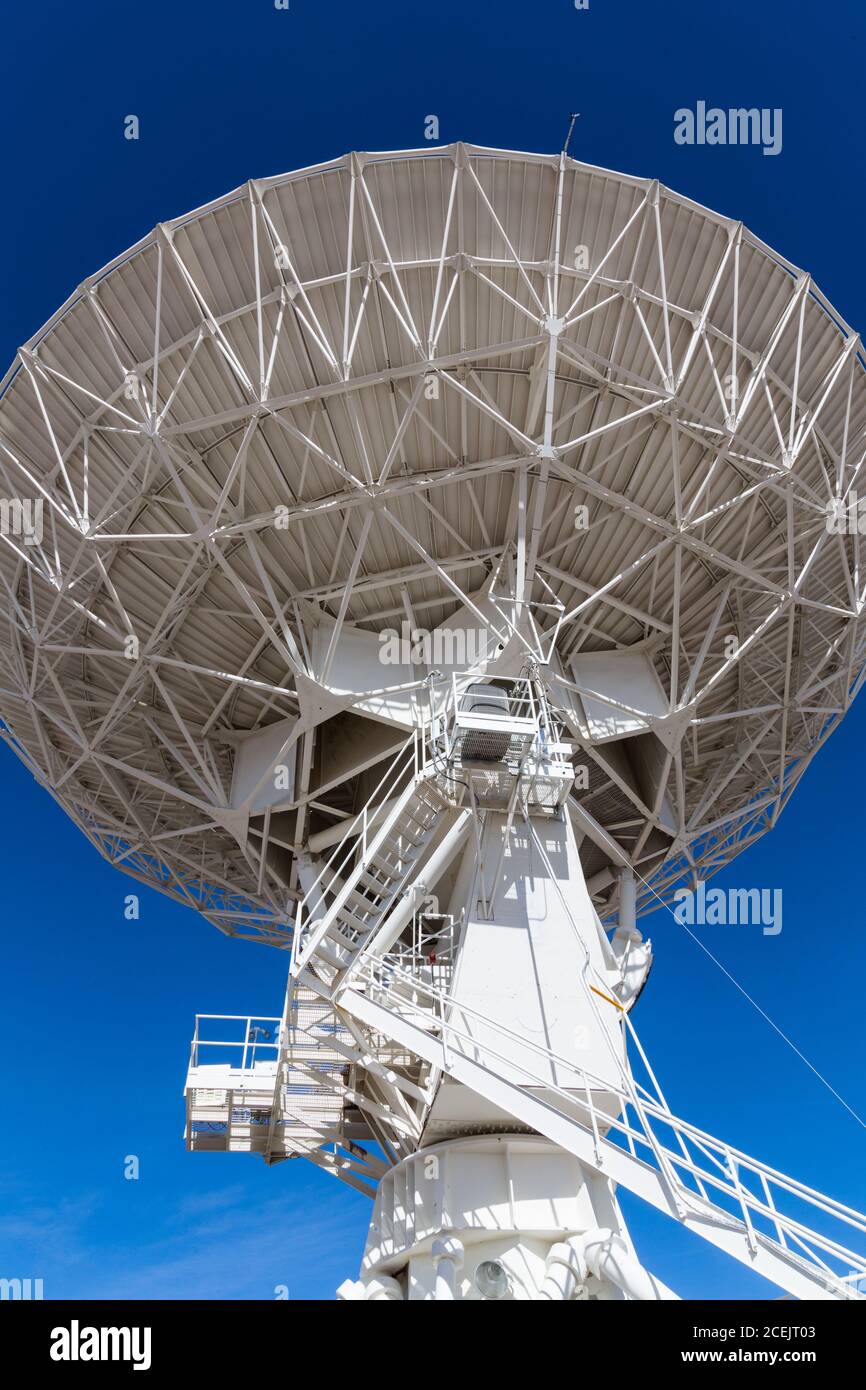 An antenna dish of the Karl G. Jansky Very Large Array radiotelescope astronomy observatory near Magdalena, New Mexico in the United States.  The Very Stock Photo