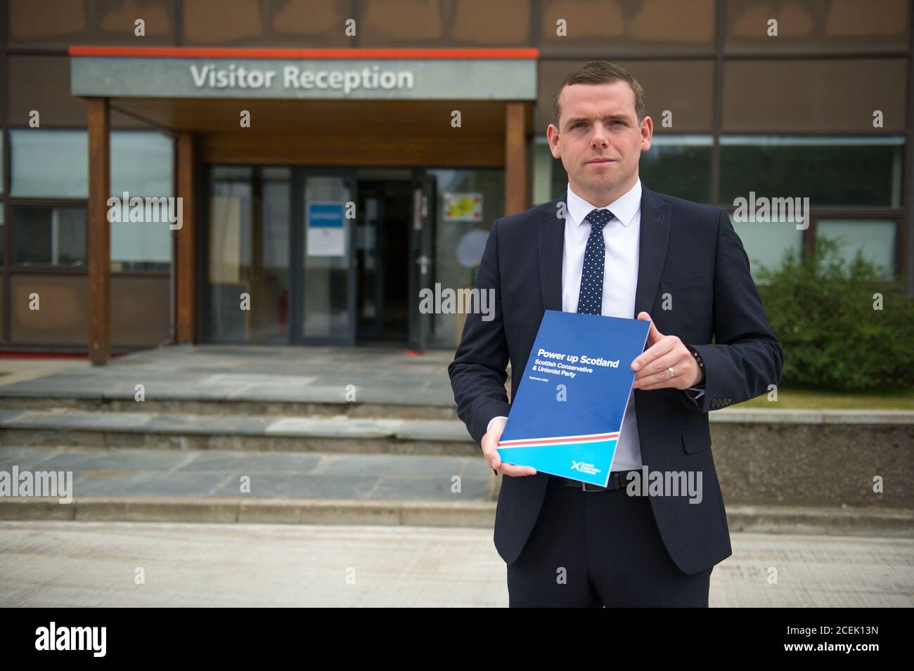 Norbord, Inverness, Scotland, UK. 31 August 2020. Pictured: Douglas Ross MP.  In his first major policy announcement as Scottish Conservative leader, Douglas Ross will launches an ambitious jobs and economic recovery plan in Inverness.   A key part of the plan calls for a massive acceleration of infrastructure investment across Scotland, including a new UK and Scottish Government joint investment vehicle to expand on the success of City and Growth deals and unite all levels of government on bold infrastructure projects. Credit: Colin Fisher/Alamy Live News. Stock Photo