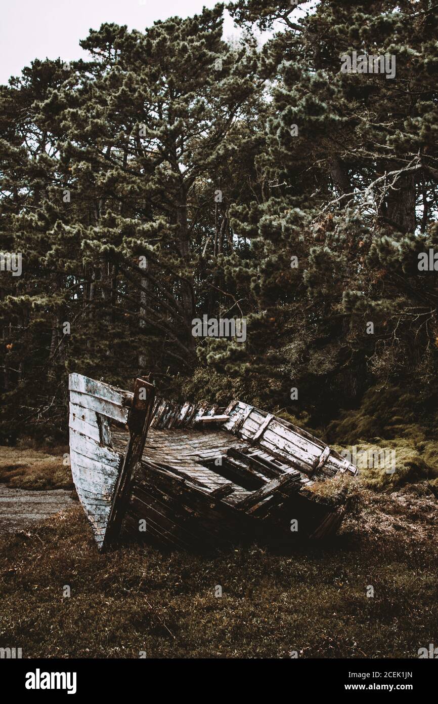 Old wooden boat on grass Stock Photo - Alamy