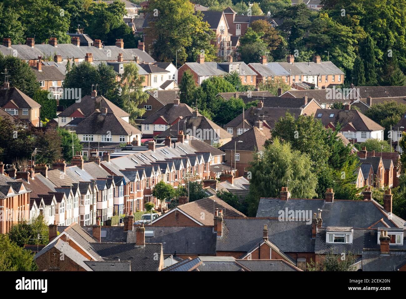 Aerial view on Victorian terraced housing in Basingstoke, UK. Theme - rental market, housing market, UK house prices, landlords, letting, renting Stock Photo