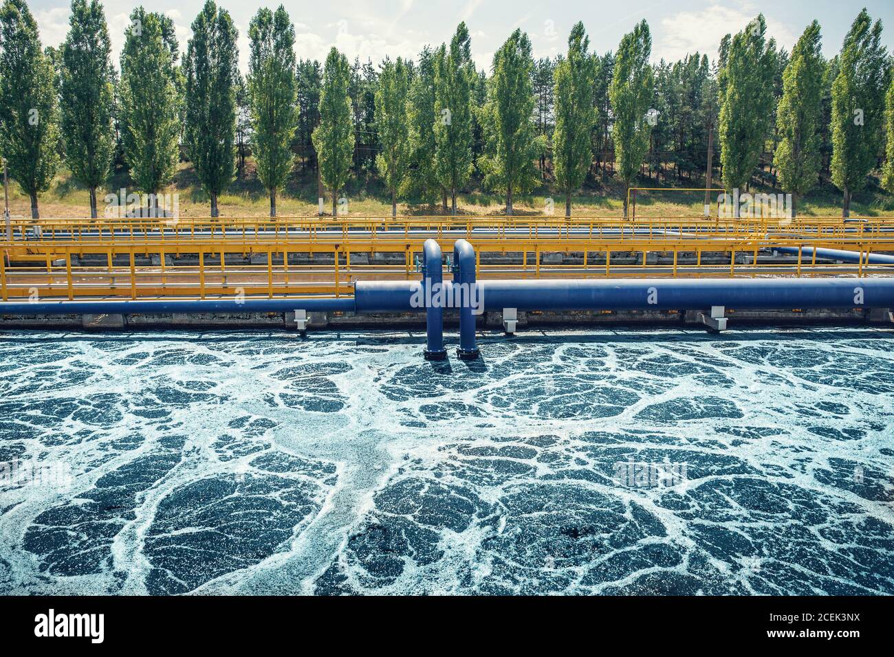 Reservoir for aeration and biological purification of sewage at wastewater treatment plant. Stock Photo