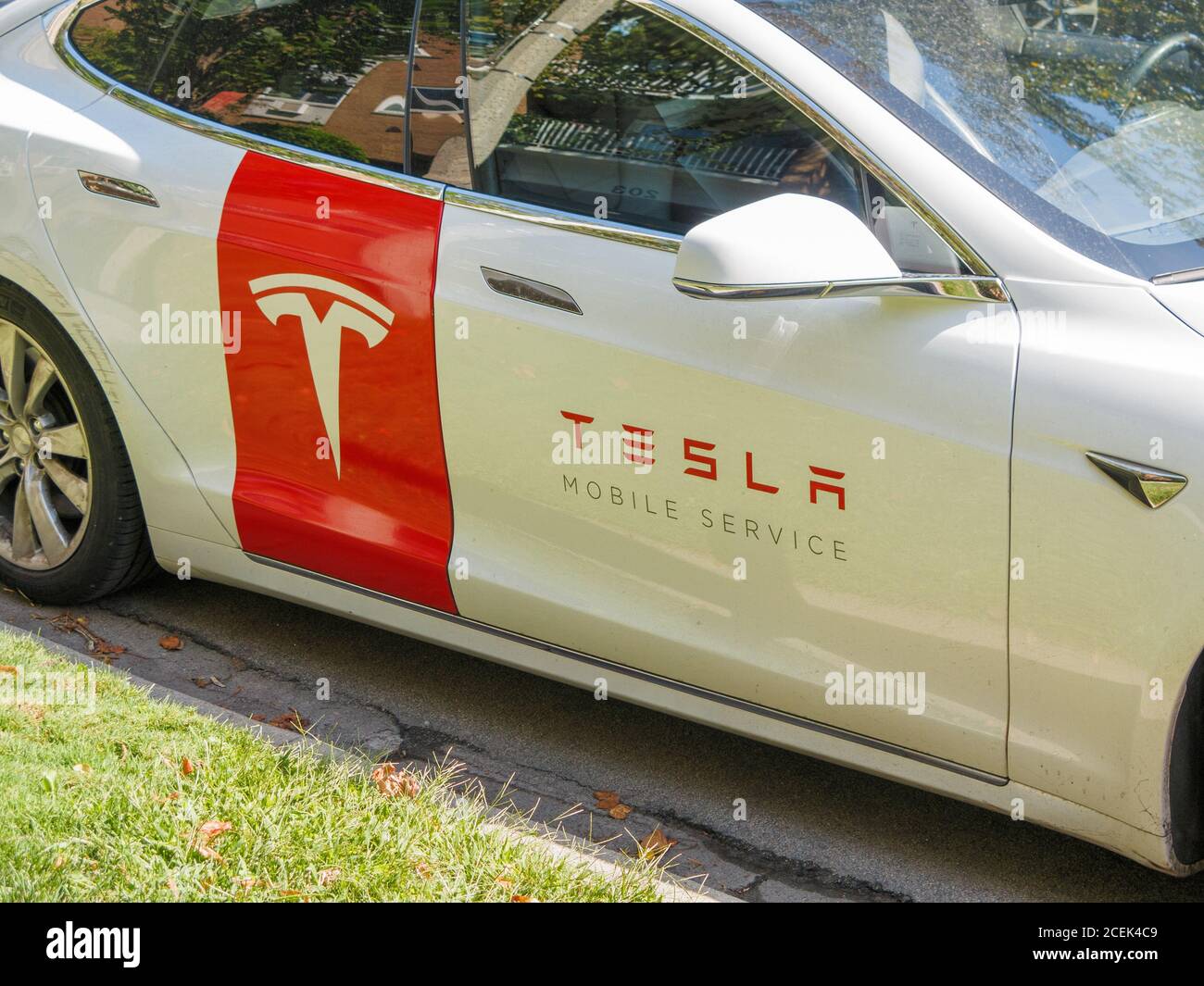 Tesla Model S mobile service vehicle. Stock Photo
