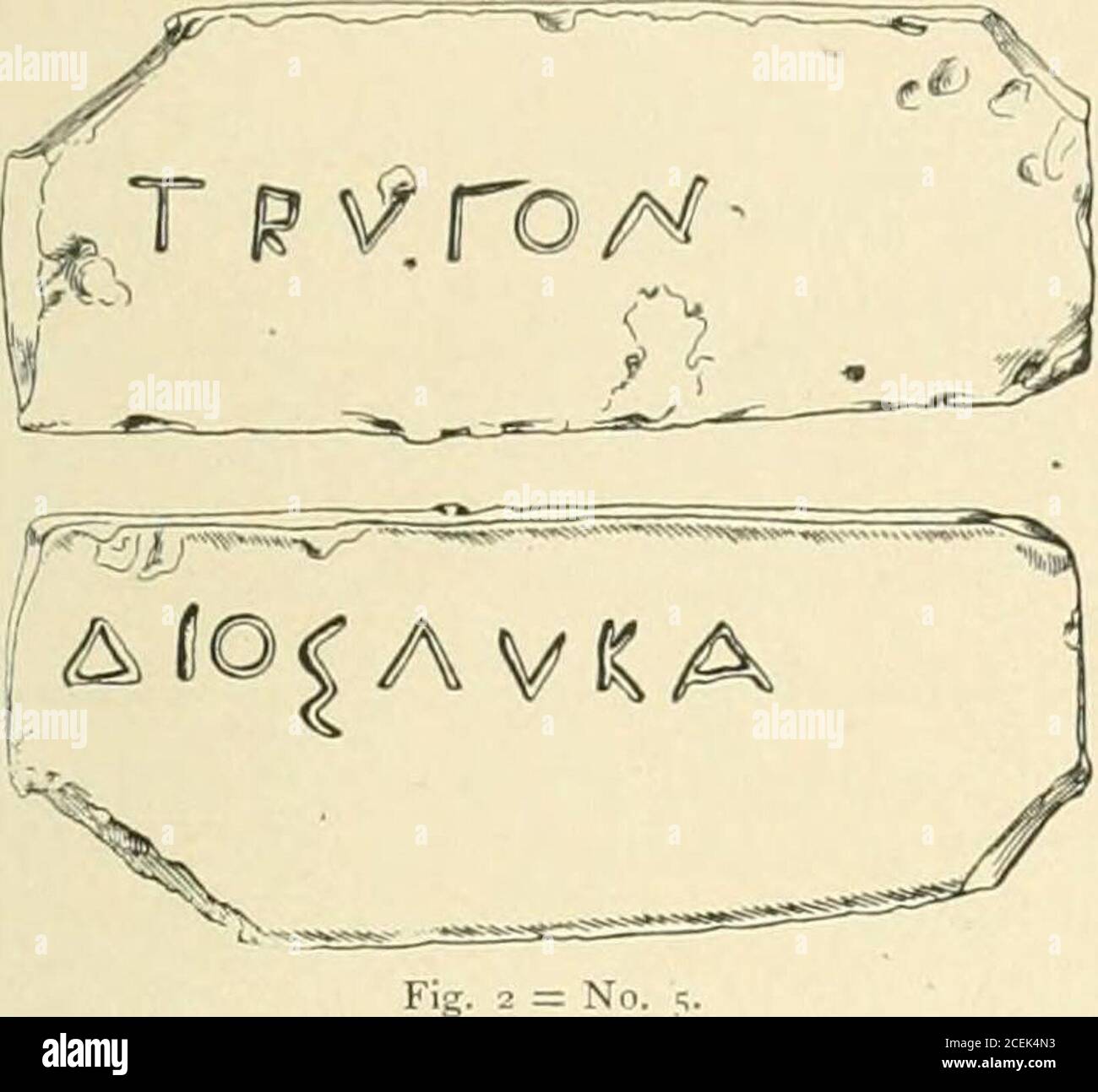 . Catalogue of the silver plate (Greek, Etruscan and Roman) in the British Museum. /vV«;. Miltcil. ii. |jI. 9, ami lh&lt;- vasc-lraHincnl Ii 116 in IJril. Mus. Inmi I laphniie. GREEK SILVER WORK. 3 4. Piece of open-work ornament, with flat rc/)OMss/pattern of palmettes, with volutesand interlacing tendrils, forming an oval. PLATE I. Length 29 cm. Ht. 20-5 cm. Perugia, 1812. Payne Knight Coll. (xx. 4). 5. Ingot. Oblong shape, cut away at the lower corners. Inscribed on one side ; AlOSAVKA, A(Os vKa(iov) ; on the other, TPVrON, Tpvyayv. The lettering is of the fifth century B.C. Dimensions ii-5 Stock Photo