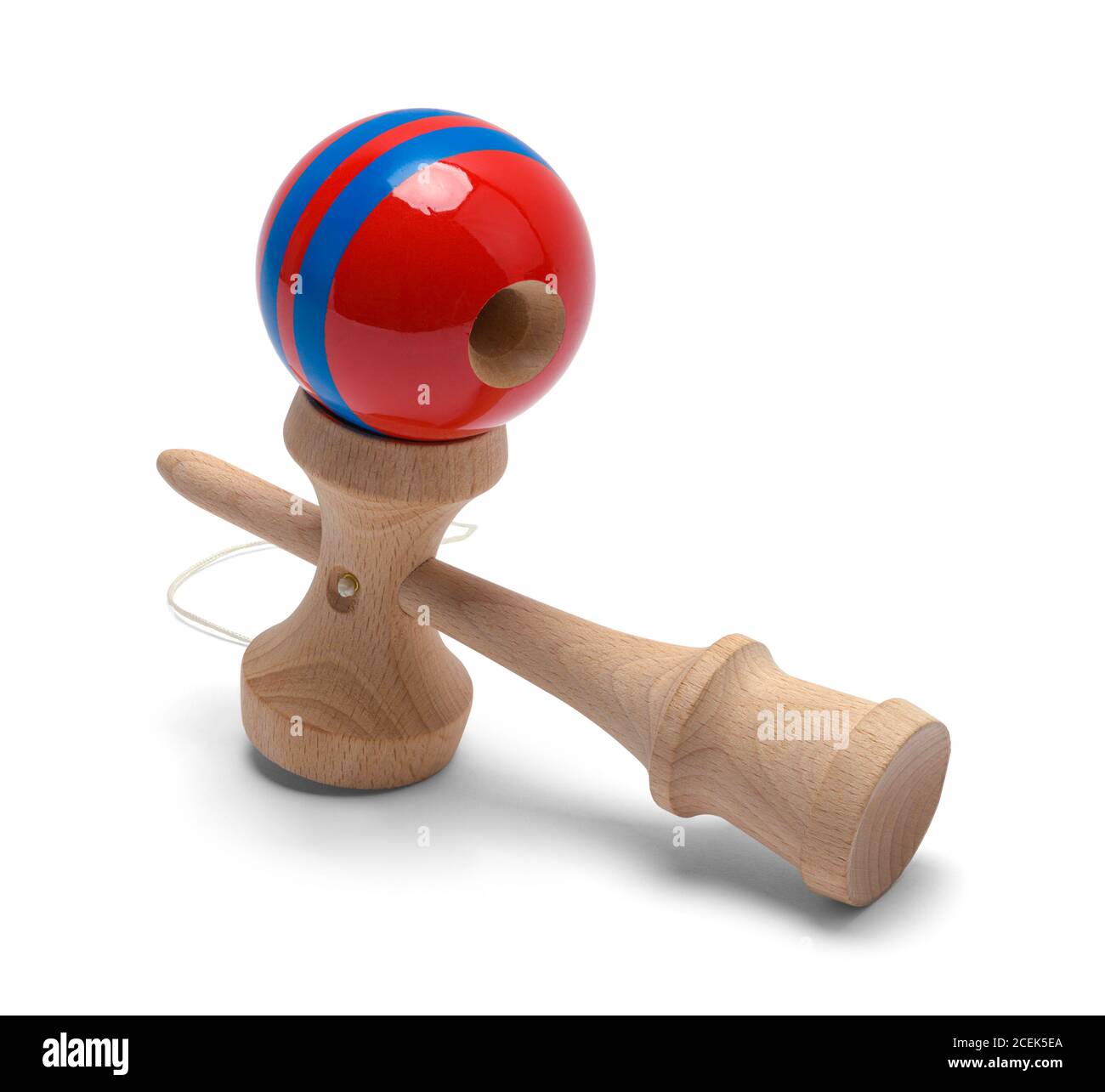 Toy Kendama Game with Cup and Ball Isolated on White. Stock Photo