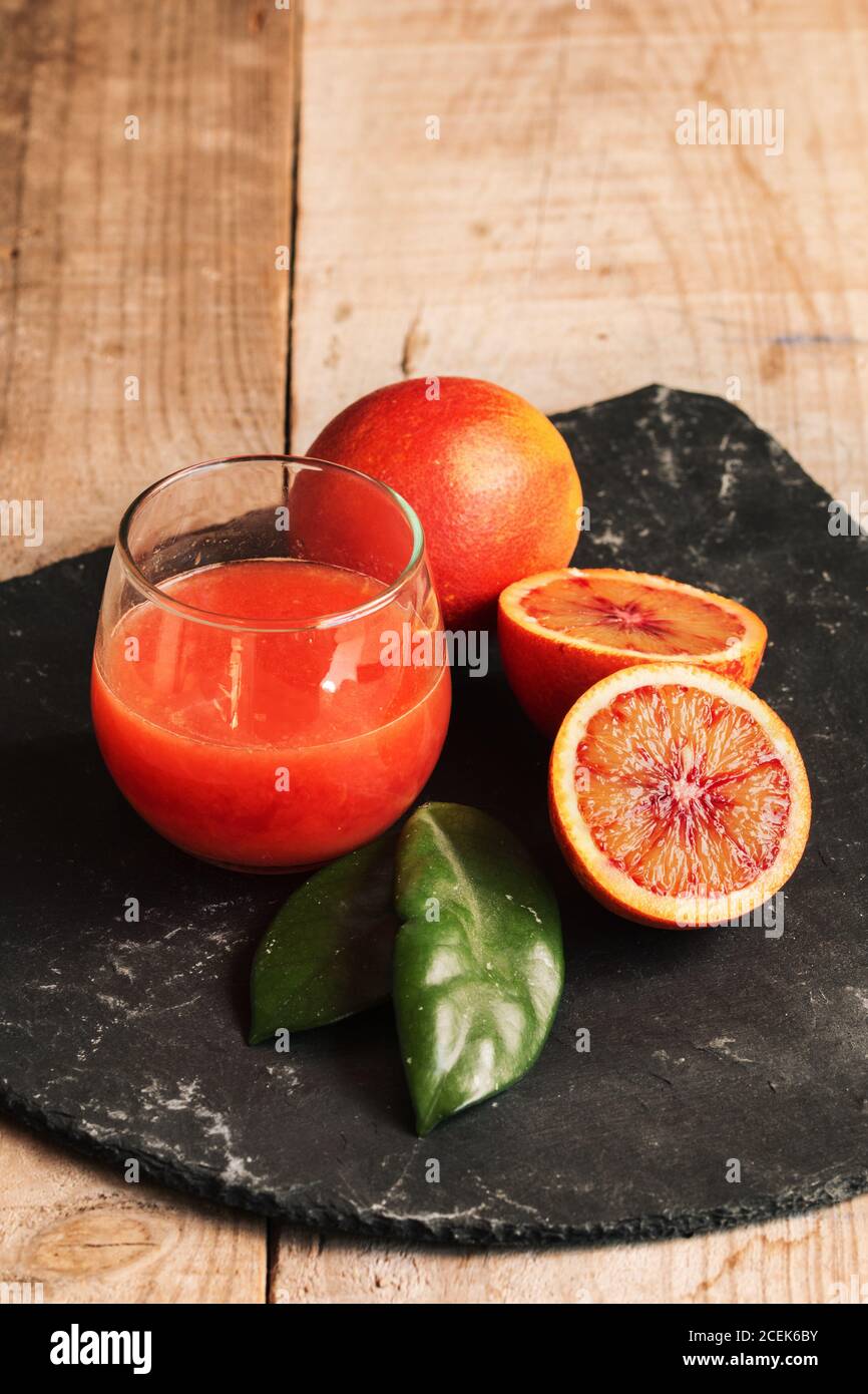 Glass of bloody orange juice Stock Photo