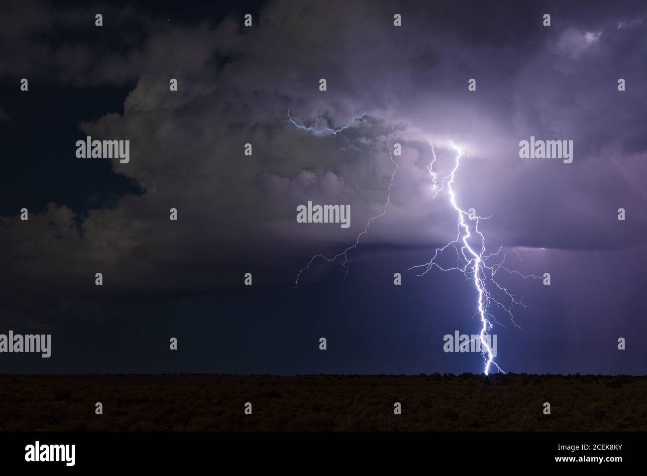 Lightning bolt strike from a storm near Valle, Arizona Stock Photo