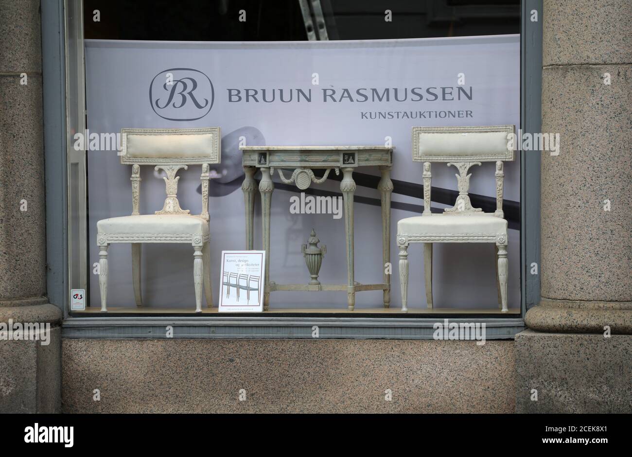 Window of fine art auctioneers Bruun Rasmussen in Copenhagen Stock Photo