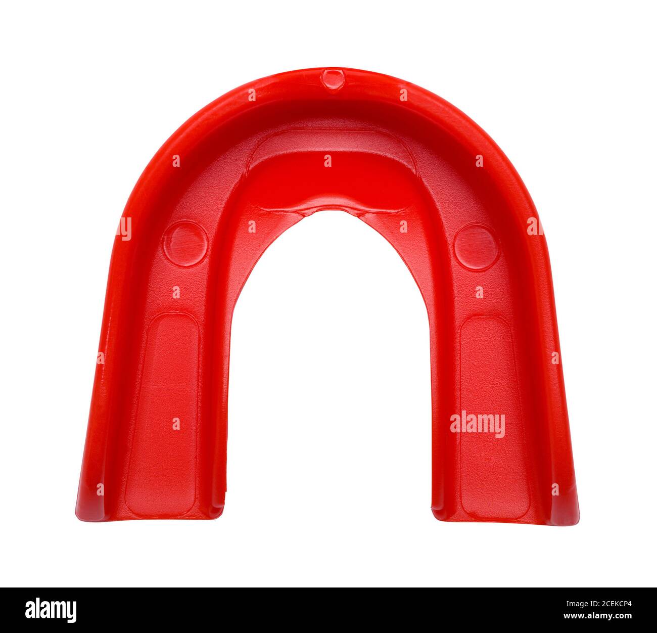 Red Sports Mouth Guard Top View Cut Out on White. Stock Photo