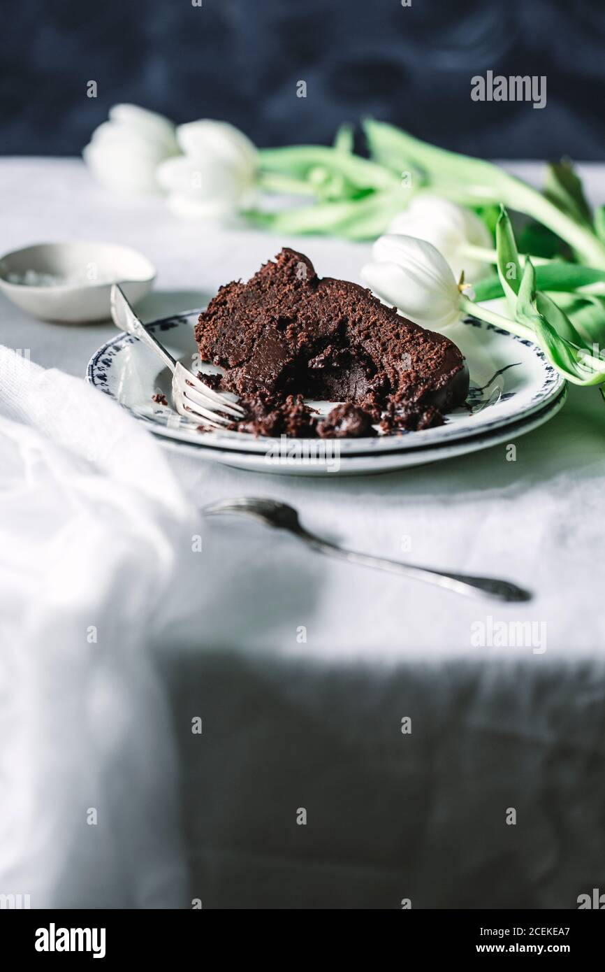 Piece chocolate cake on plate hi-res stock photography and images - Alamy