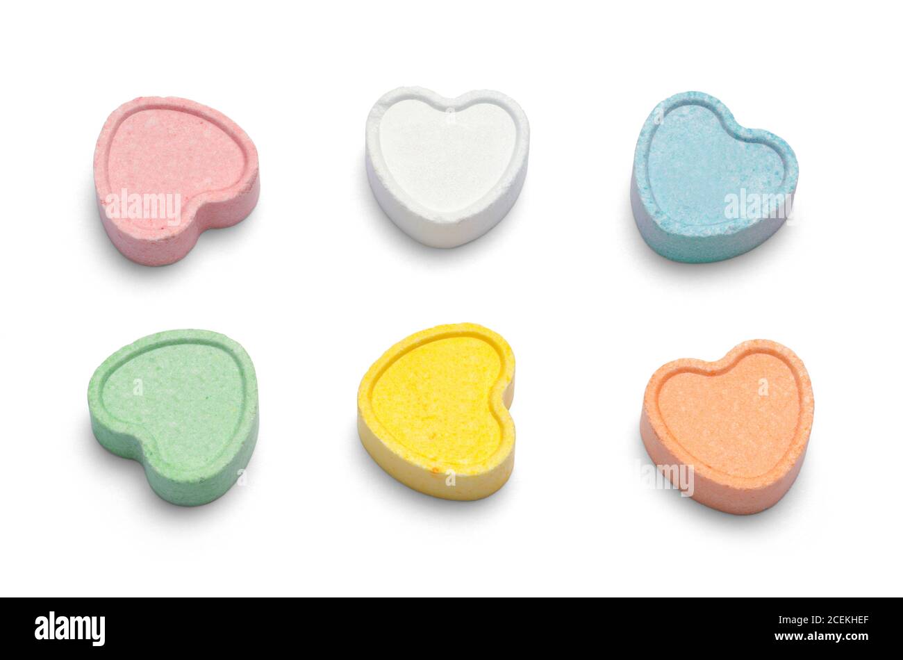 Colorful Valentines Candy Hearts Isolated on White. Stock Photo