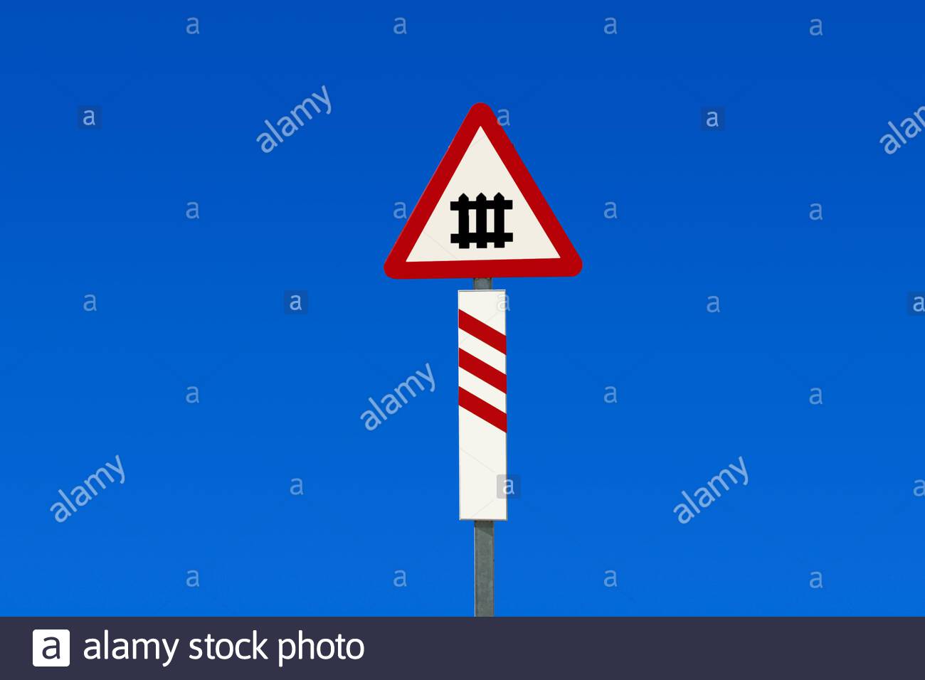 Traffic Signs Against Blue Sky Warning Of Railway Level Crossing With Barrier Sign With Blue Sky Background Stock Photo Alamy Traffic Signs Against Blue Sky Warning Of Railway Level Crossing With Barrier Sign With Blue Sky Background Stock Photo Alamy