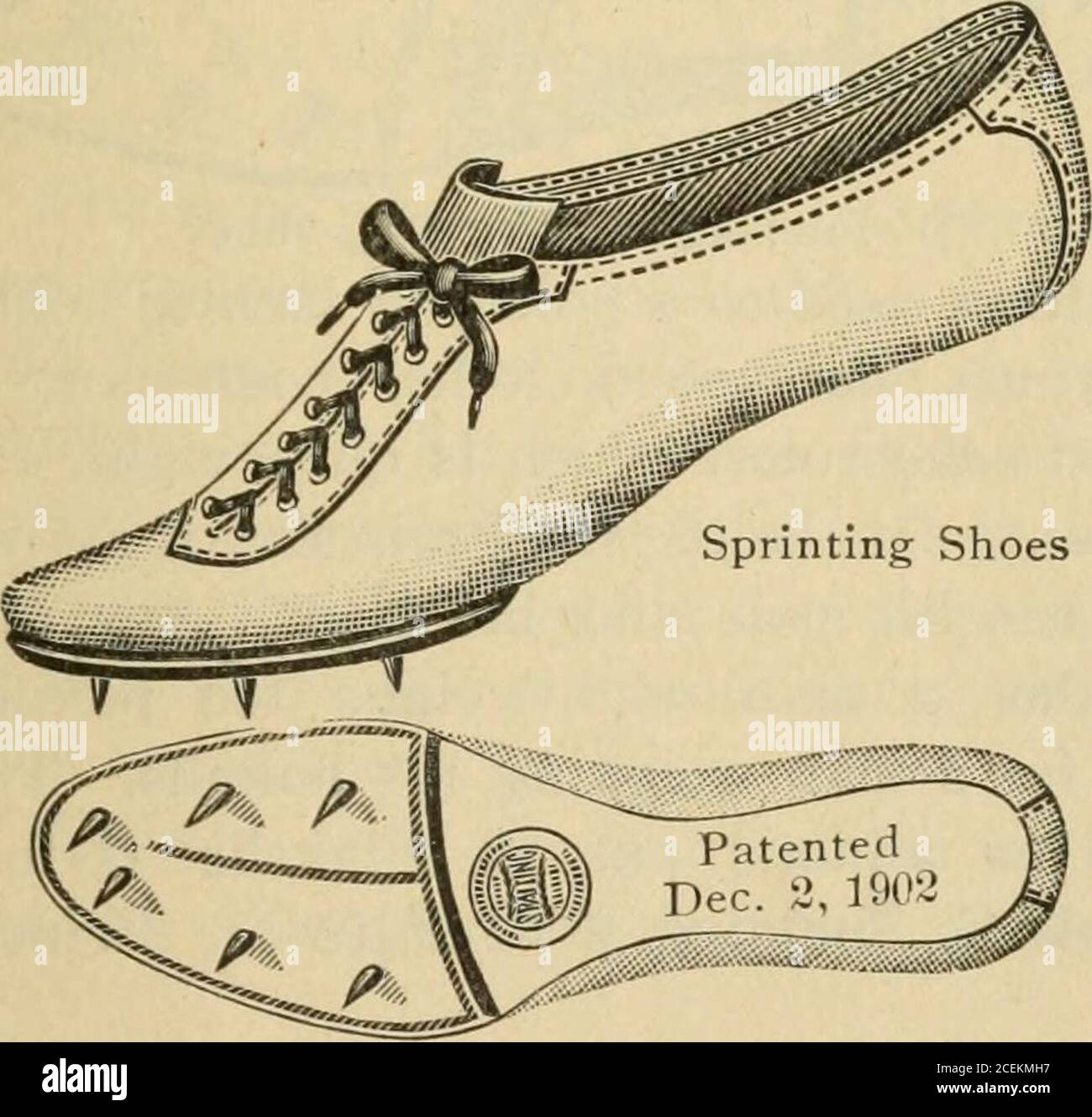 . Spalding's official athletic almanac. Cross Country Shoes all the prominent cross country runners, cost $5.00 per pair. Asprinter will require a pair of sprinting shoes. No. O, that retailfor $5.00. It was with this style shoe that Wefers made all hisrecords. John Cregan, the Inter-collegiate Champion, wore them, as well as CharlesKilpatrick, the peerlesshalf-mile runner andcelebrated record hold-er, and Arthur J. Duffey,who has gone the 100yards in 93-5 seconds.The sweater. No. A, offinest Australian lambswool, was made original-ly by special order forthe Yale foot ball team. SPALDINGS OFFI Stock Photo