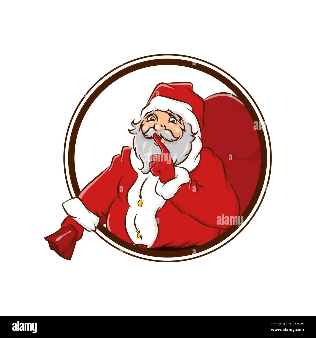 Secret Santa Claus hold big sack christmas badge Stock Vector