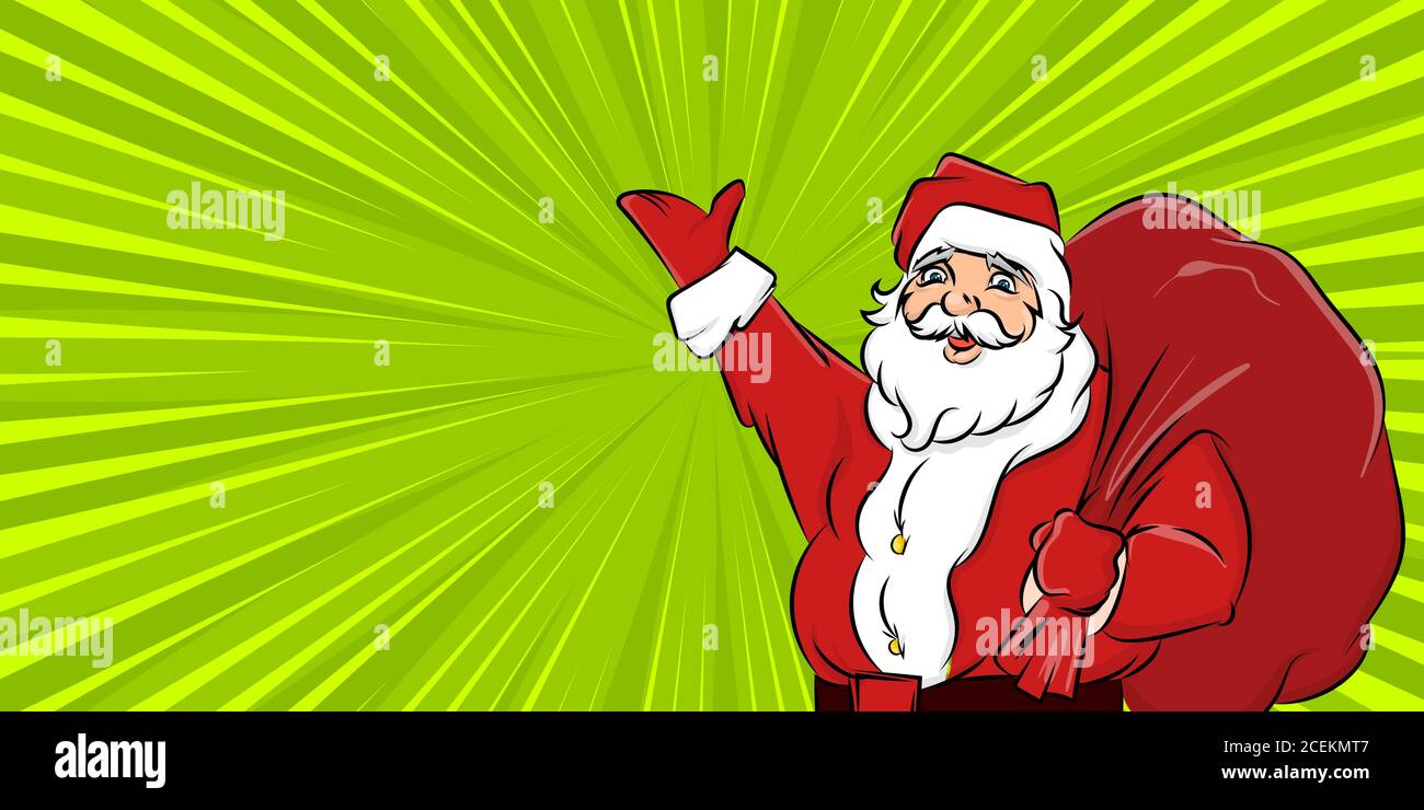 Santa Claus hold big sack radial background Stock Vector