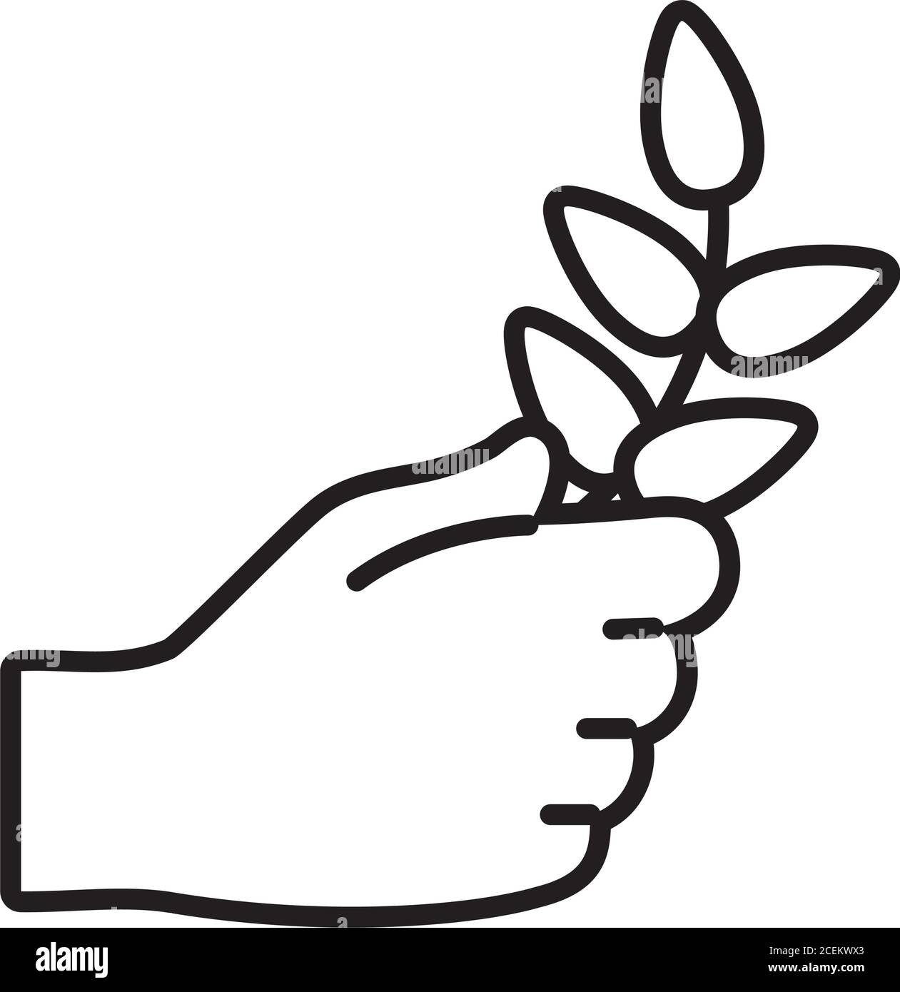 hand holding a plant icon over white background, line style, vector ...