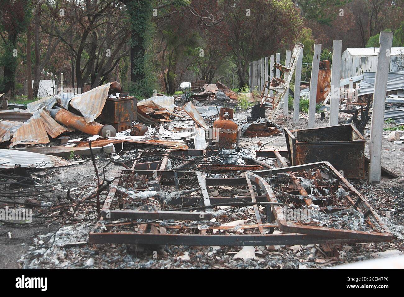 Australian Bushfires Burnt Home Stock Photo