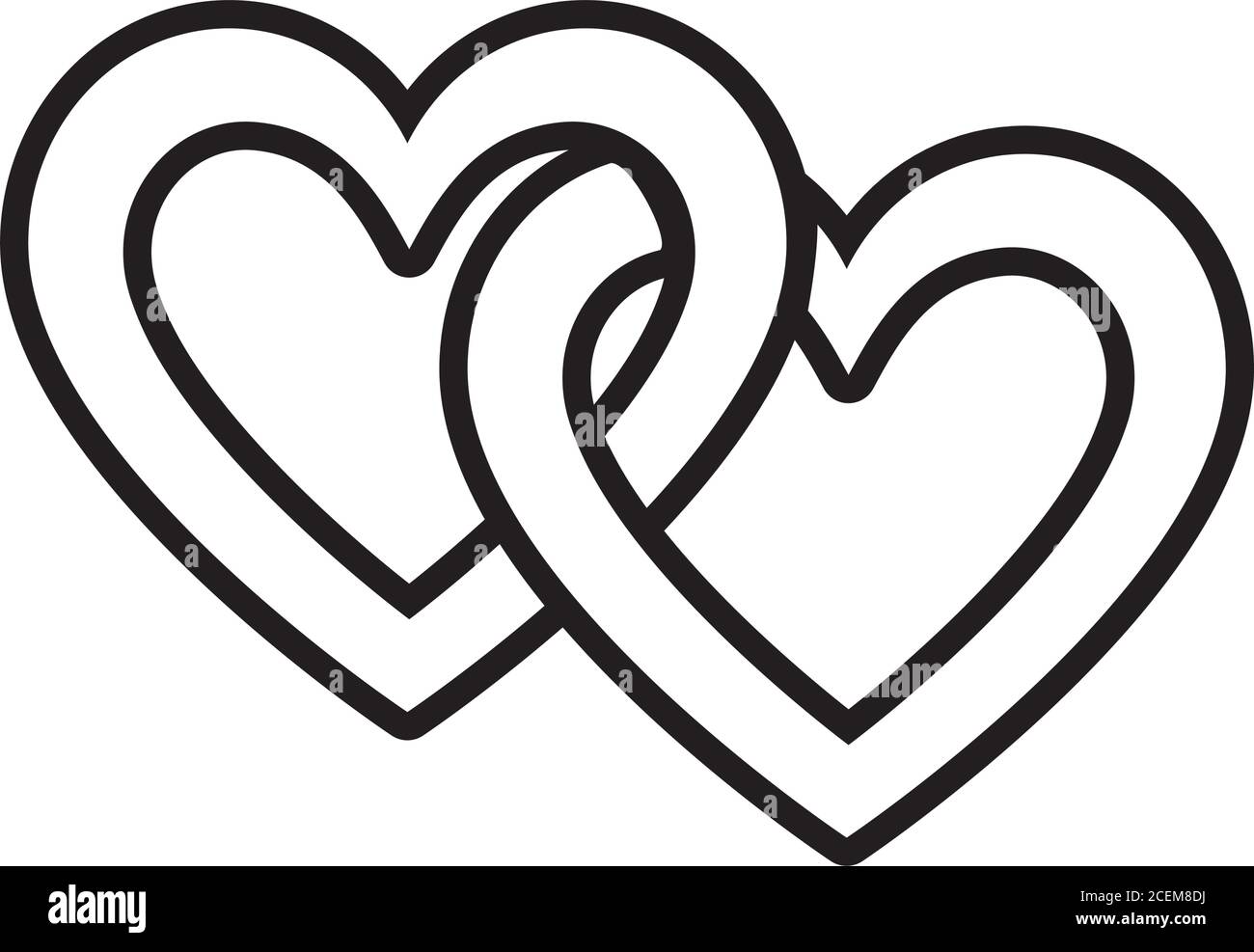linked hearts icon over white background, line style, vector illustration Stock Vector