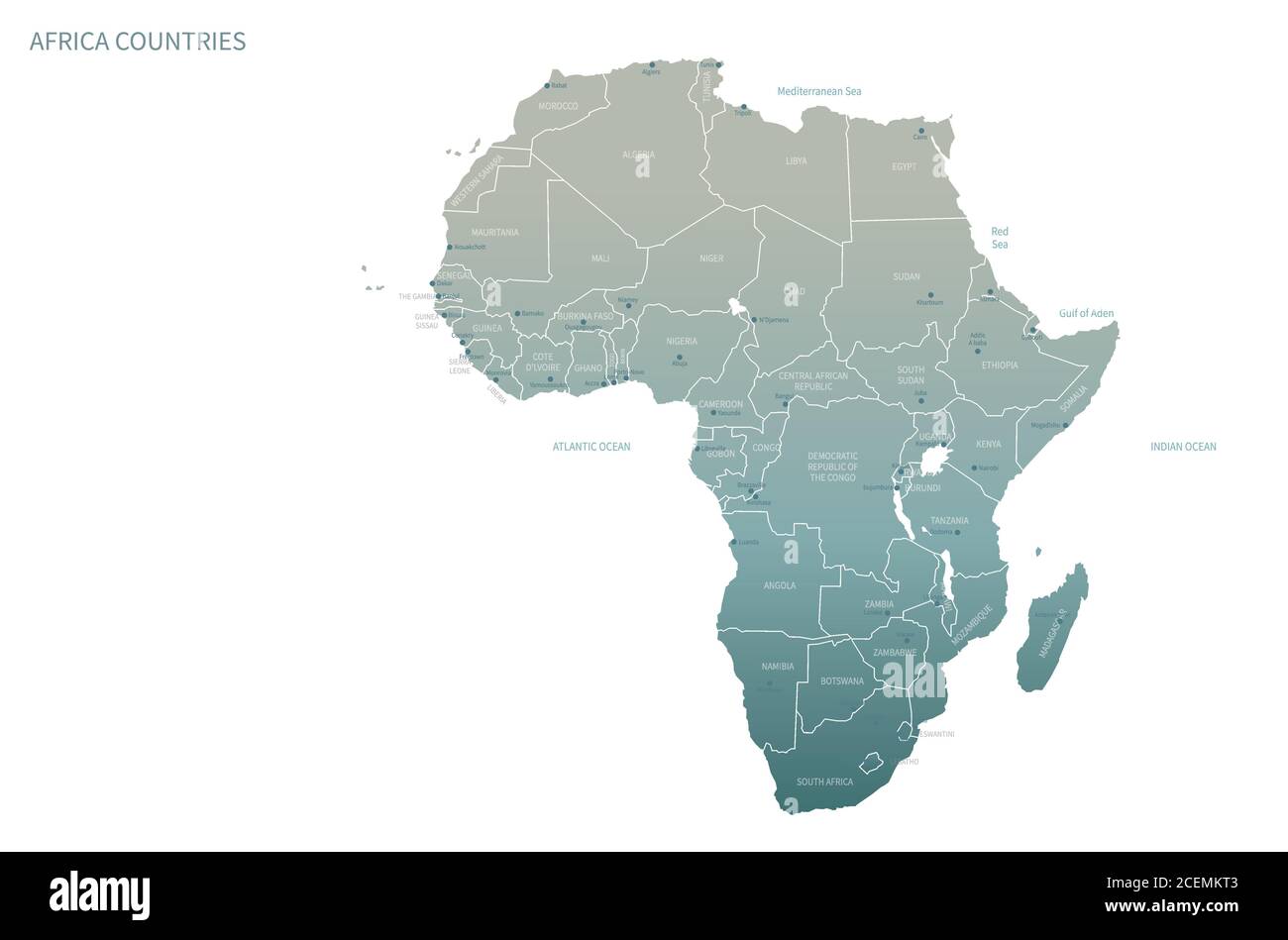 African Countries Map. Detail Map Vector with National Capital Plots ...