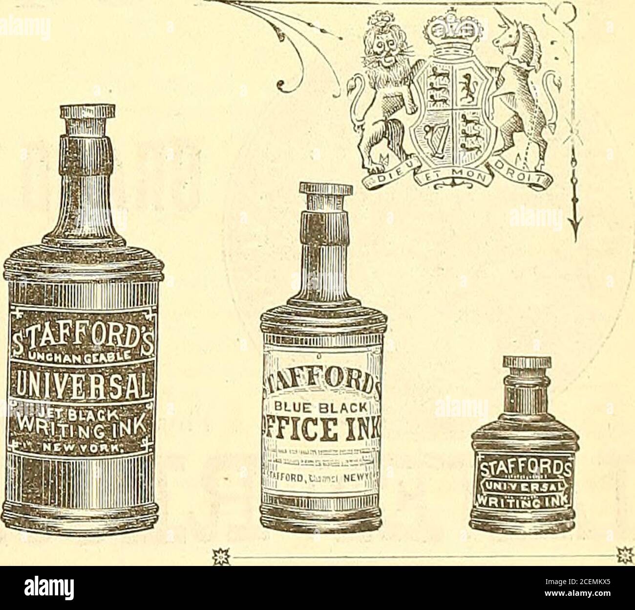 . The American stationer. s AMERICAN DEPOT : No. ai8 Pearl Street, New York. O STAFFORDS a- ENGLISH DEPOT : 31, 23*85 Birchin tane. London, £. C, England. AMERICAN WHITING INKS Have obtained the Hlgliest Awards every time they have been exhibited. Tliey were awarded tlie Bronze Medal at the Toronto (Ontario) Exhibition of 1880, being the only award made for Writing Inks. Universal Writing Ink, the only jet black fluid in existence. Commercial Writing Ink, ultramarine blue at flrst, changing tojet black. Violet Black Copying Ink copies as well after three months as when flrst written. Blue-Blac Stock Photo