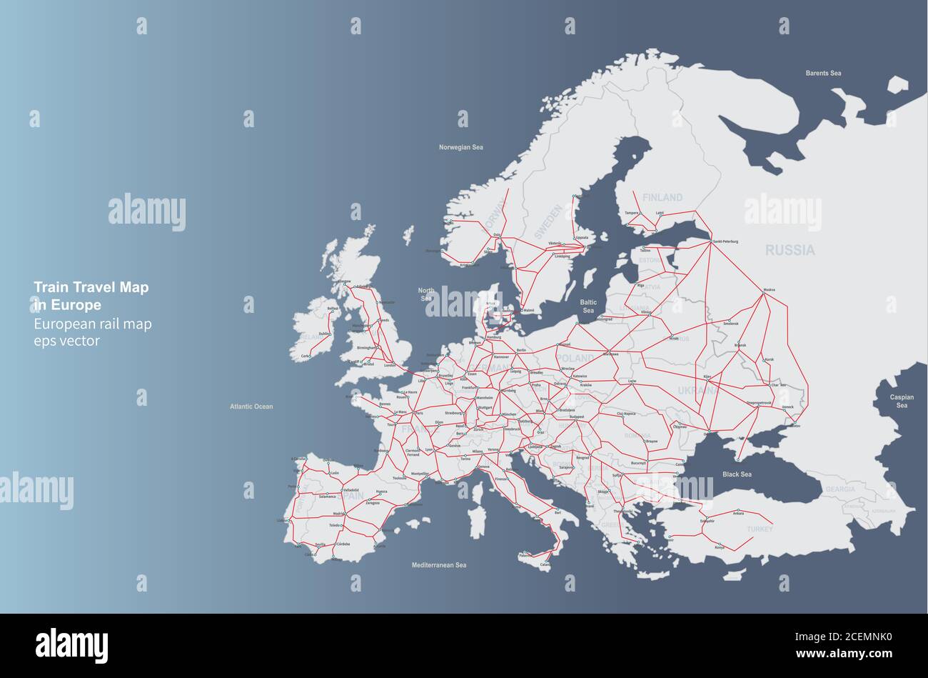 European countries and railway system infographic Stock Vector