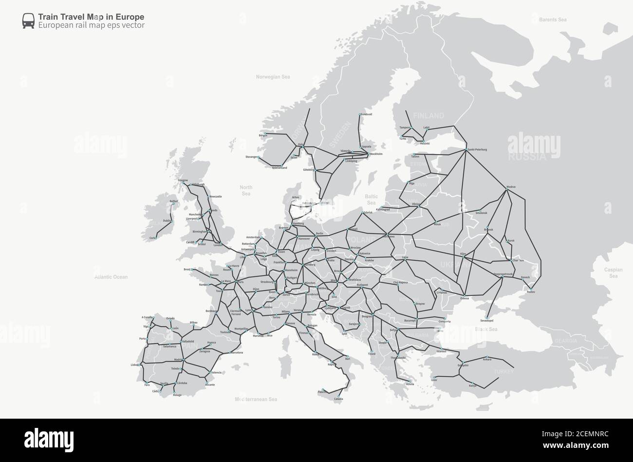 European countries and railway system infographic Stock Vector