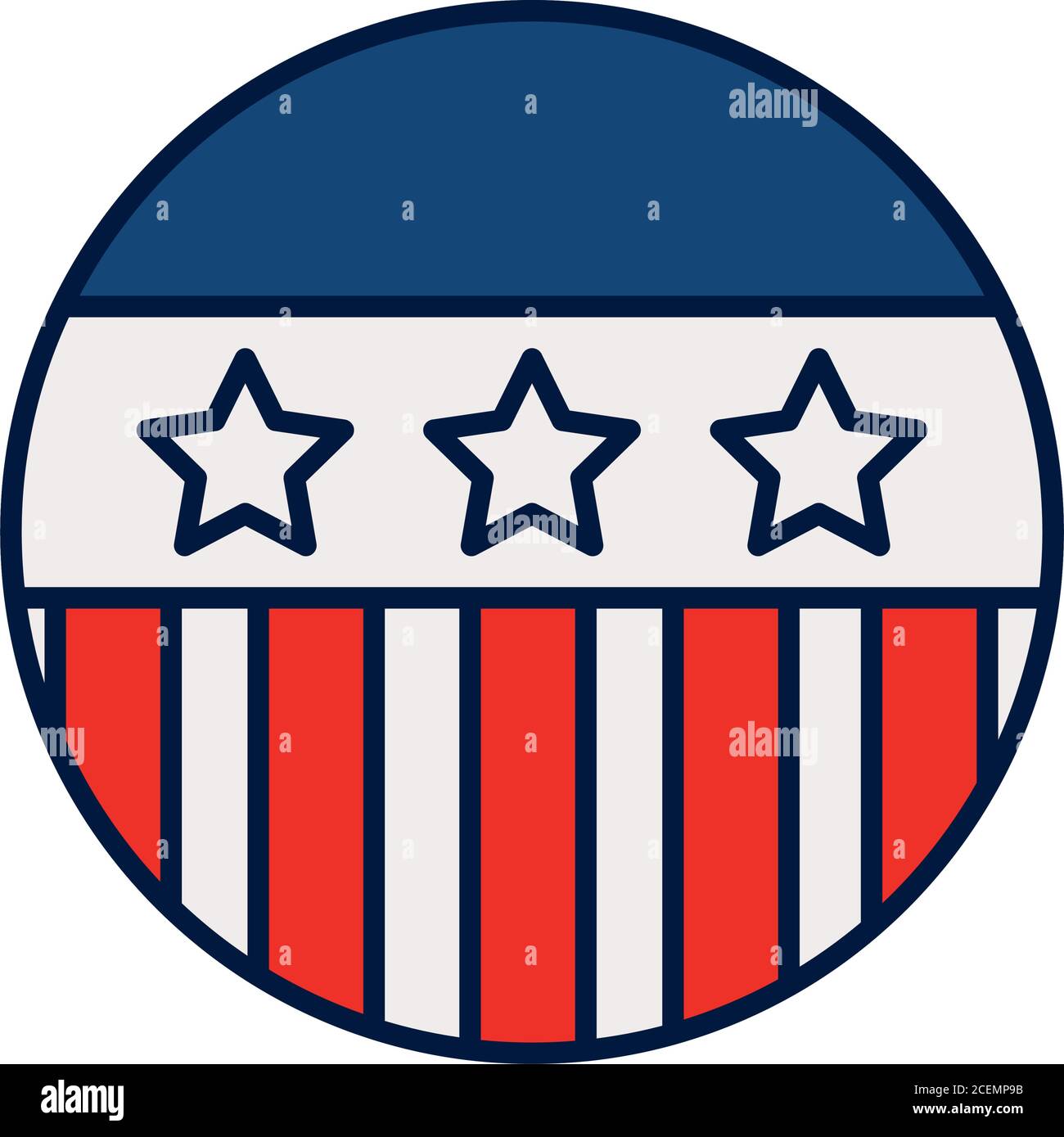 button with usa flag design over white background, line and fill style ...
