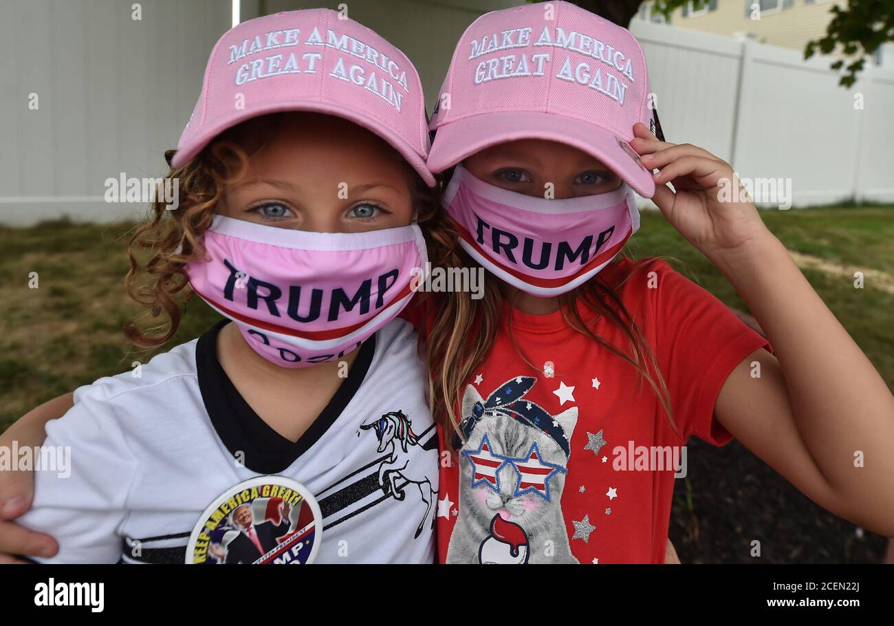 Exeter, United States. 01st Sep, 2020. Brooklyn Frisca 7 and Lawson Steele 7, wait for the motorcade to Kuharchik Construction where Vice President Mike Pence will be holding a Workers for Trump rally.Vice President Mike Pence visits Exeter for the 'Workers for Trump' rally. Luzerne County was key factor in the 2016 election. Credit: SOPA Images Limited/Alamy Live News Stock Photo
