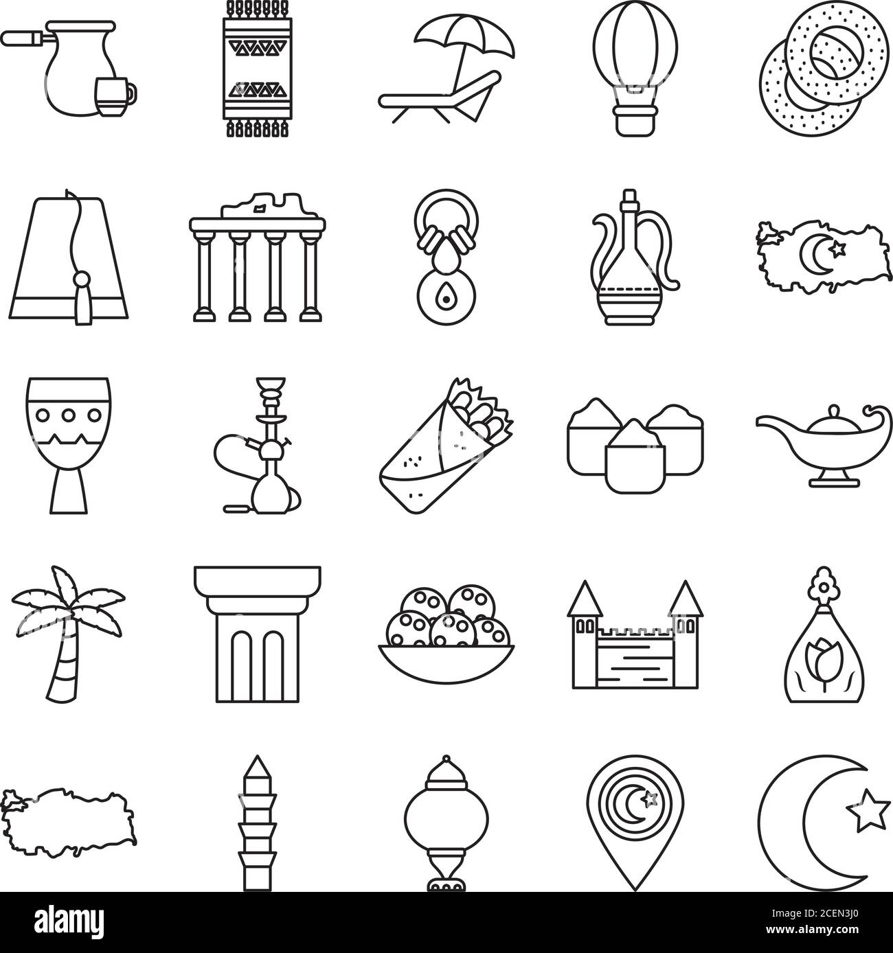 icon set of turkey country and arabian lamp over white background, line style, vector illustration Stock Vector