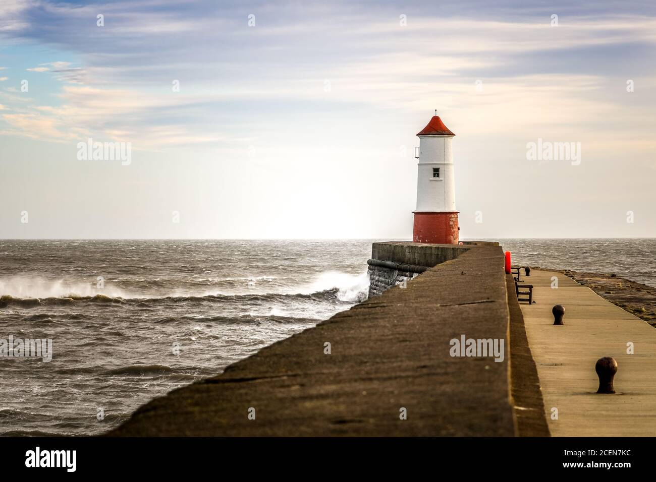 Berwick pier and lighthouse Stock Photo